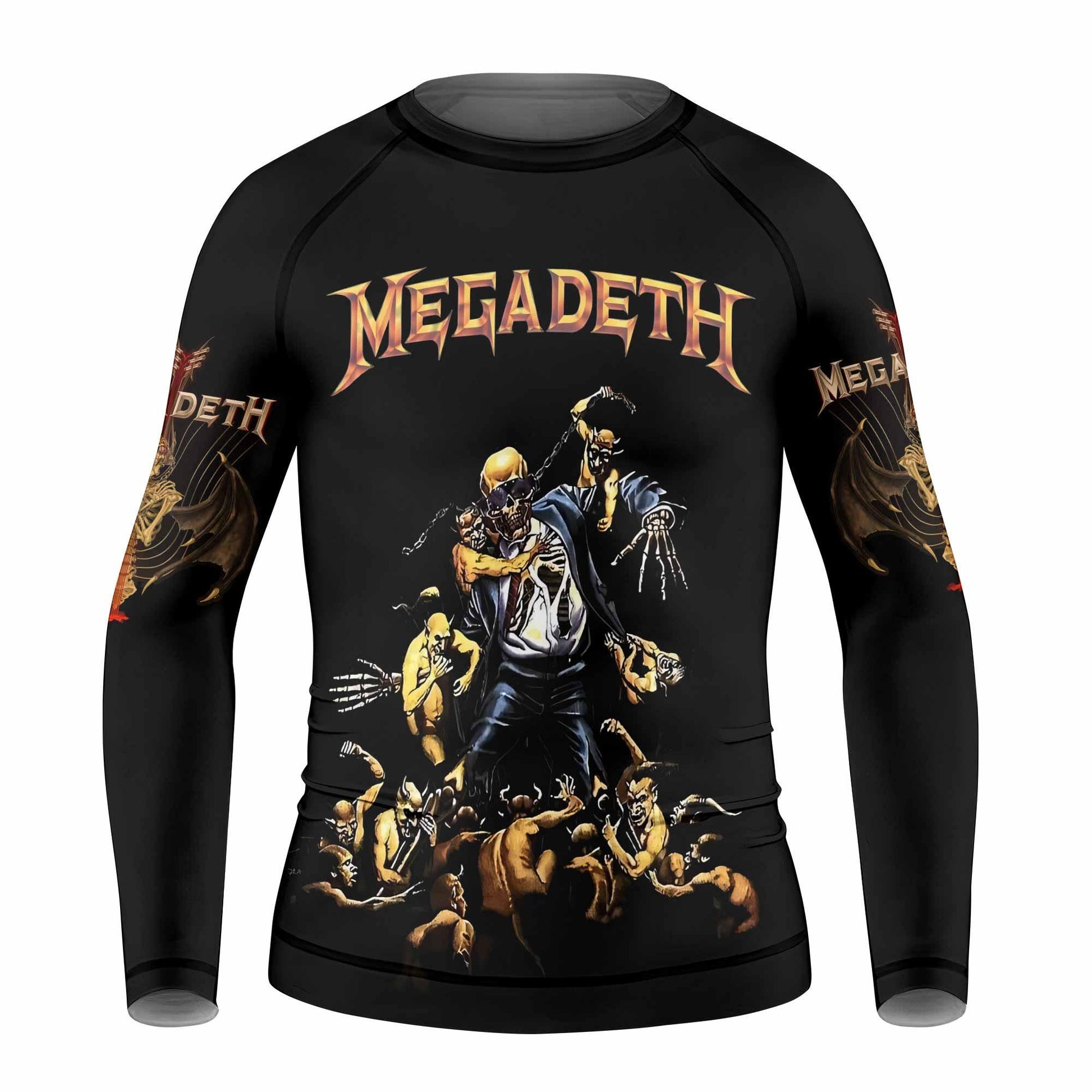 Megadeth Holy Wars 991 Wild Oats Kids Rash Guard Long Sleeve - front view mockup