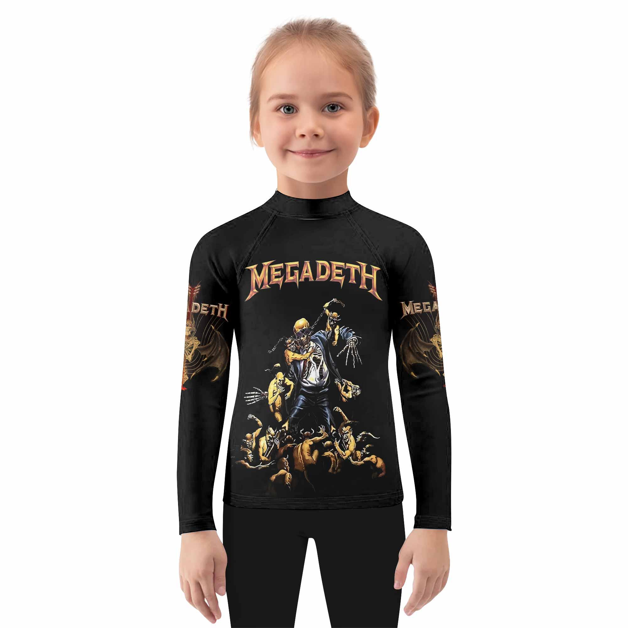Megadeth Holy Wars 991 Wild Oats Kids Rash Guard Long Sleeve - girl's lifestyle view