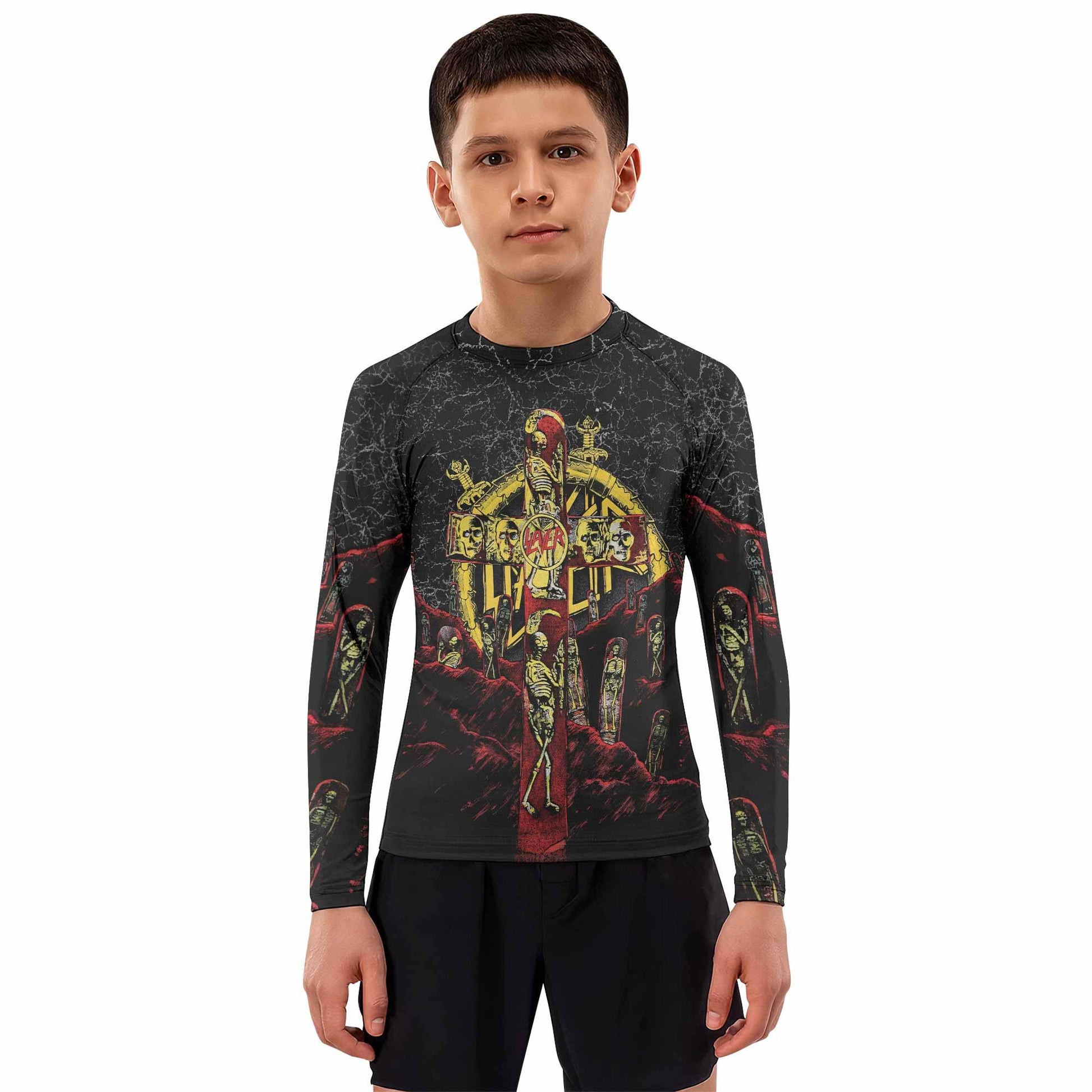 Vintage 1991 Slayer Kids Rash Guard Long Sleeve - boy's lifestyle view