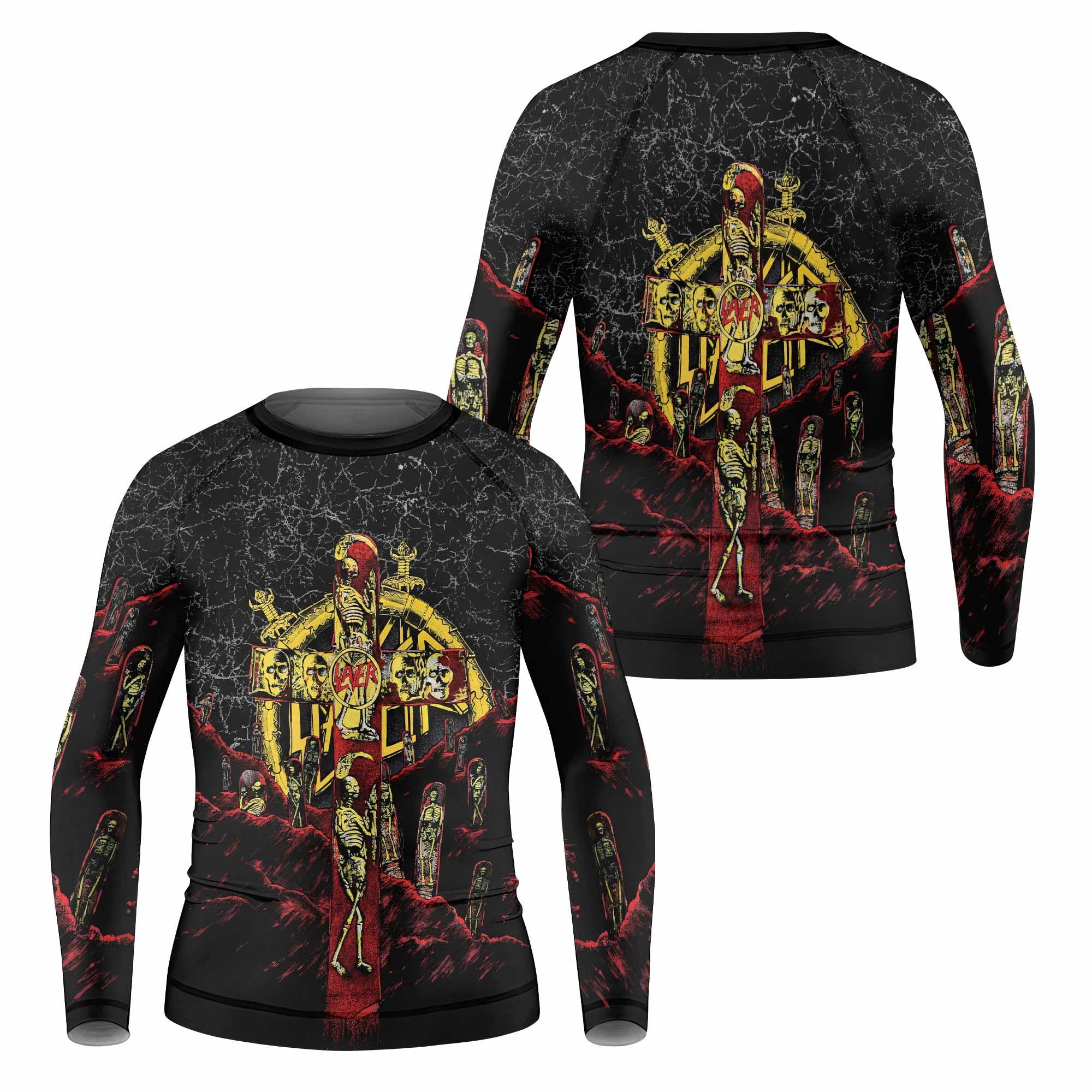 Vintage 1991 Slayer Kids Rash Guard Long Sleeve - front and back view