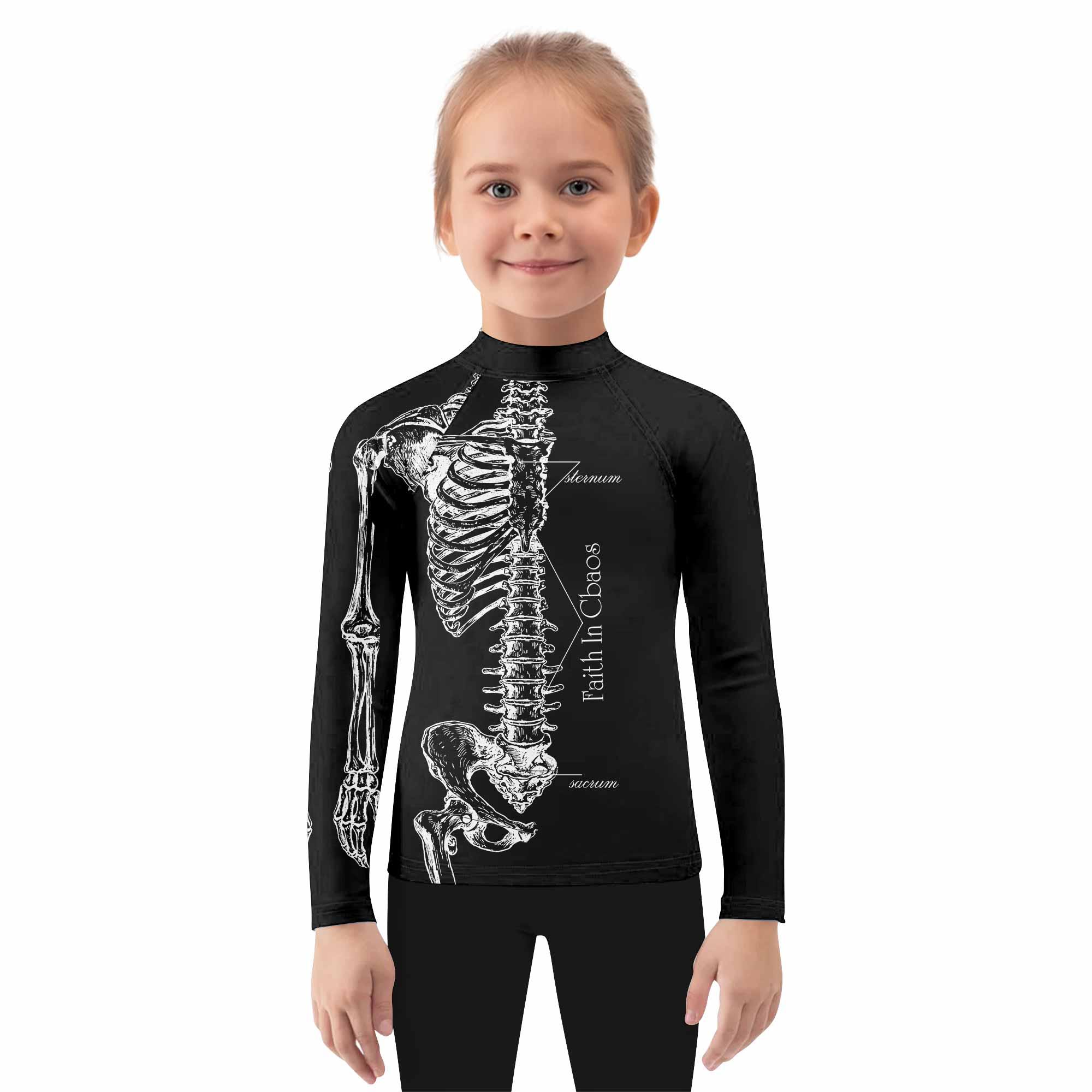 Faith In Chaos Skeleton Kids Rash Guard Long Sleeve - girl's lifestyle view