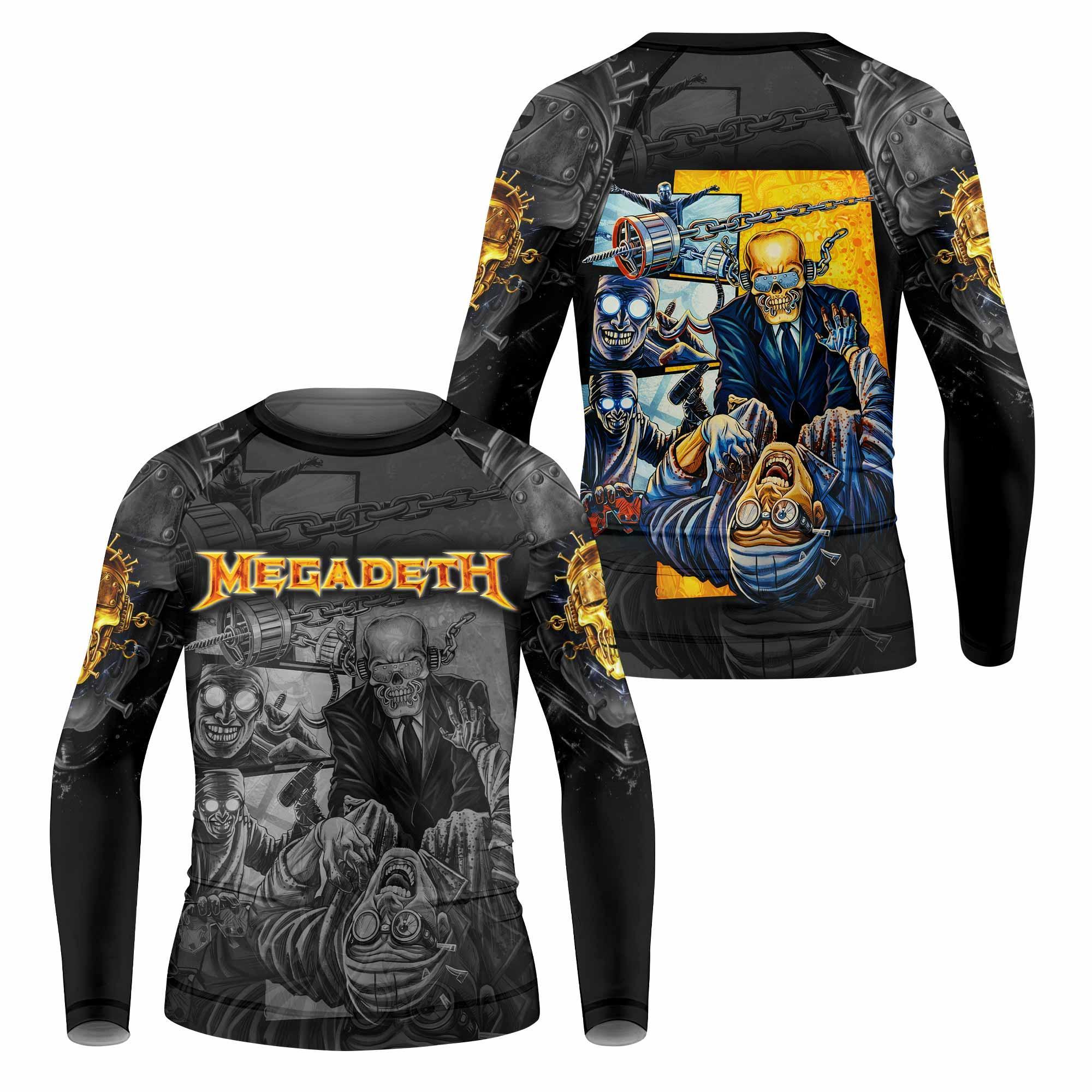 Megadeth Bloodstock Euro Tour Kids Rash Guard Long Sleeve - front and back view