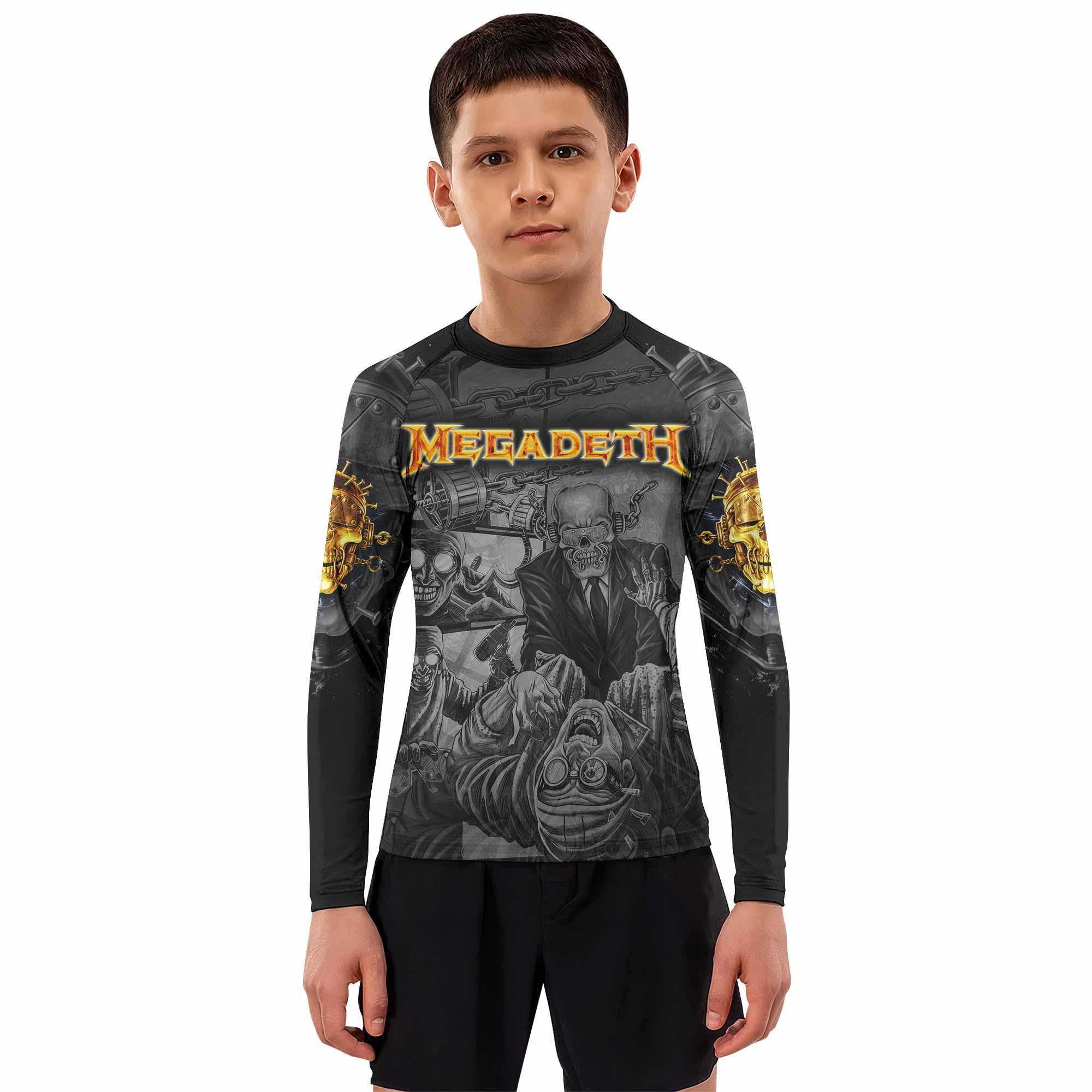 Megadeth Bloodstock Euro Tour Kids Rash Guard Long Sleeve - boy's lifestyle view