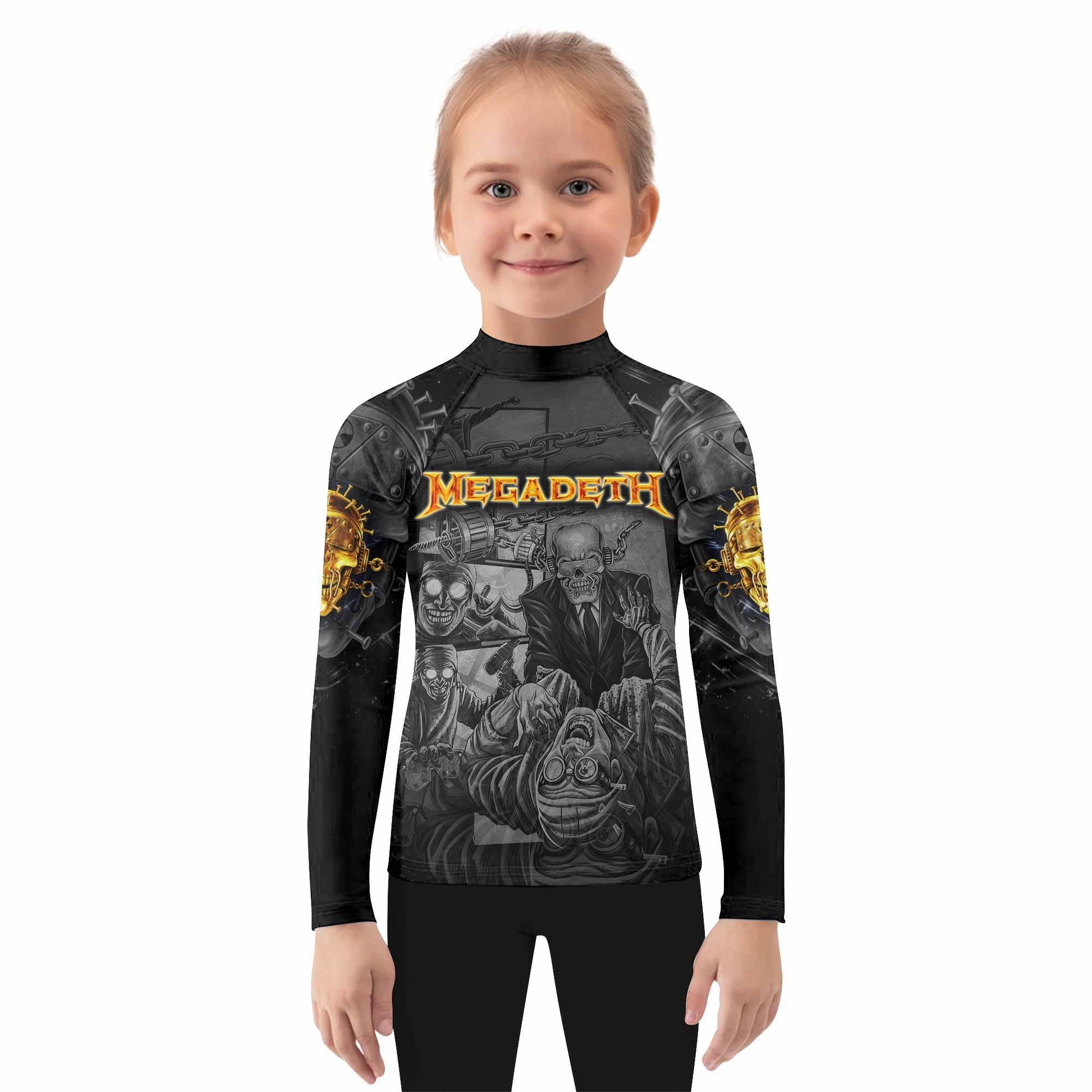 Megadeth Bloodstock Euro Tour Kids Rash Guard Long Sleeve - girl's lifestyle view
