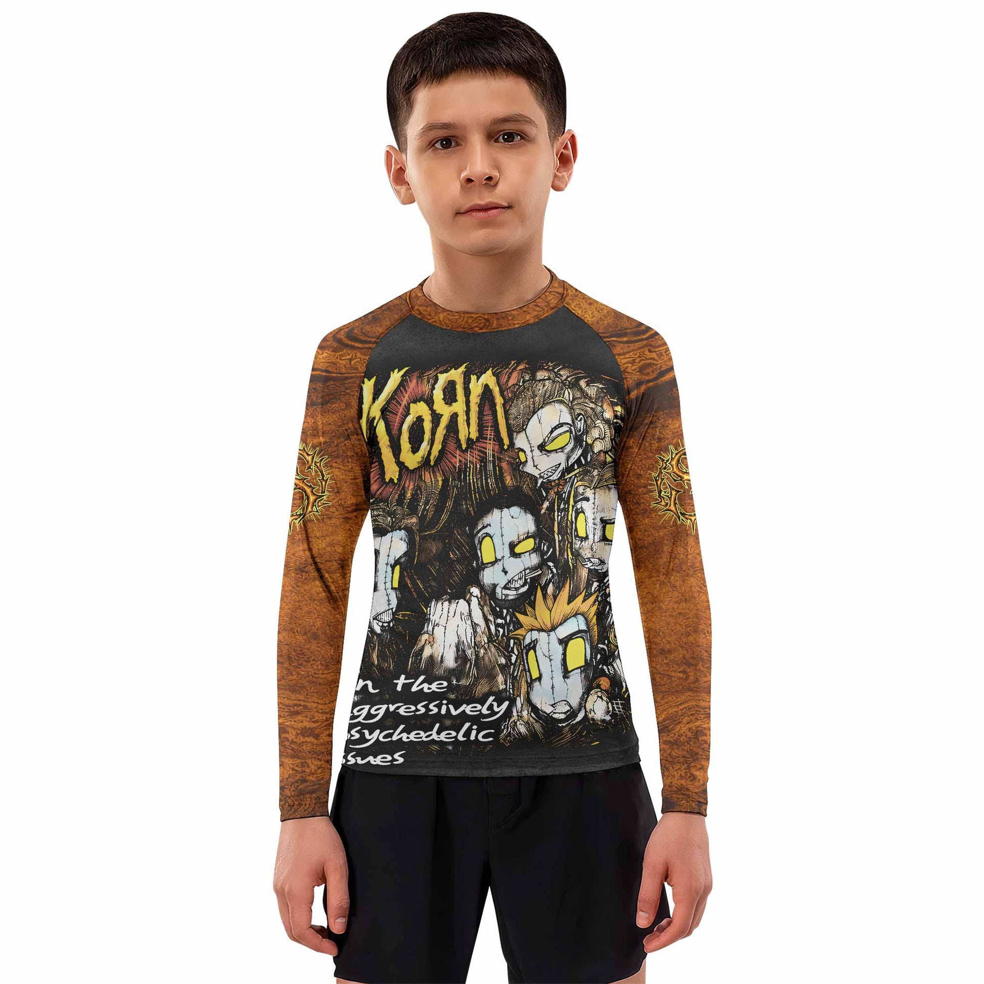 Follow the Leader Korn Kids Rash Guard Long Sleeve - boy's lifestyle view