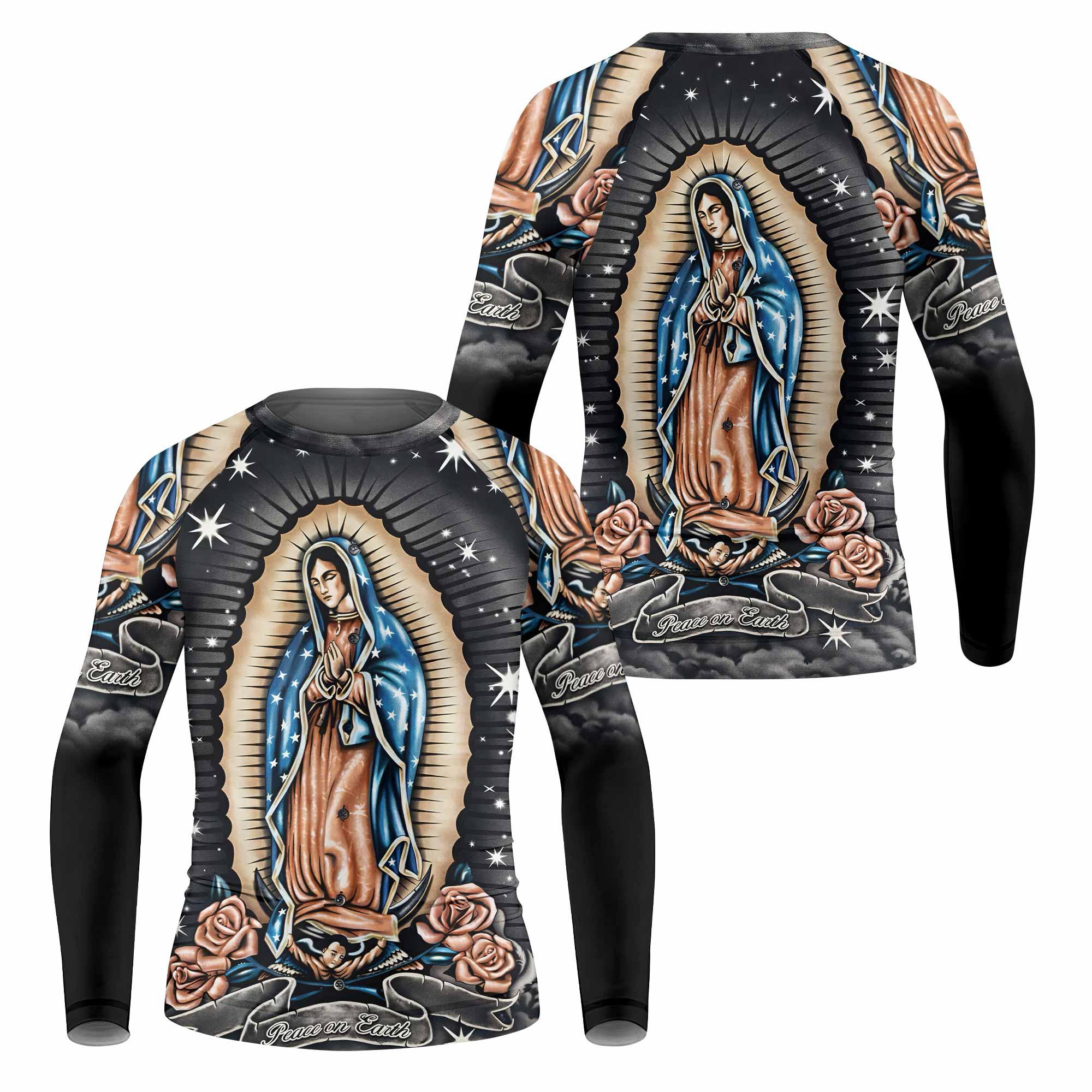 Peace on Earth Kids Rash Guard Long Sleeve - front and back view