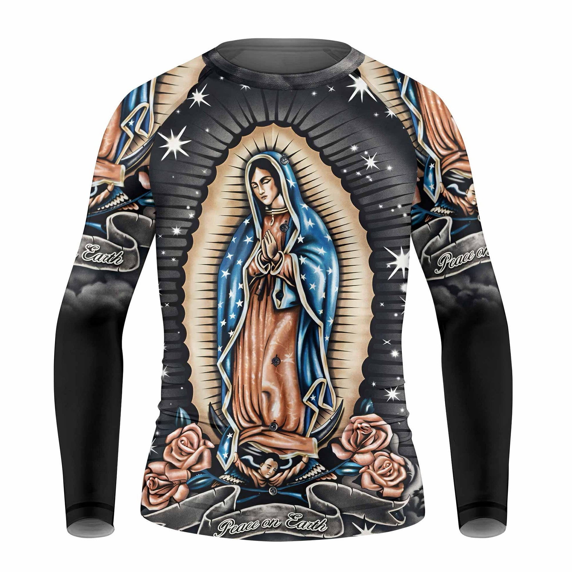 Peace on Earth Kids Rash Guard Long Sleeve - front view mockup