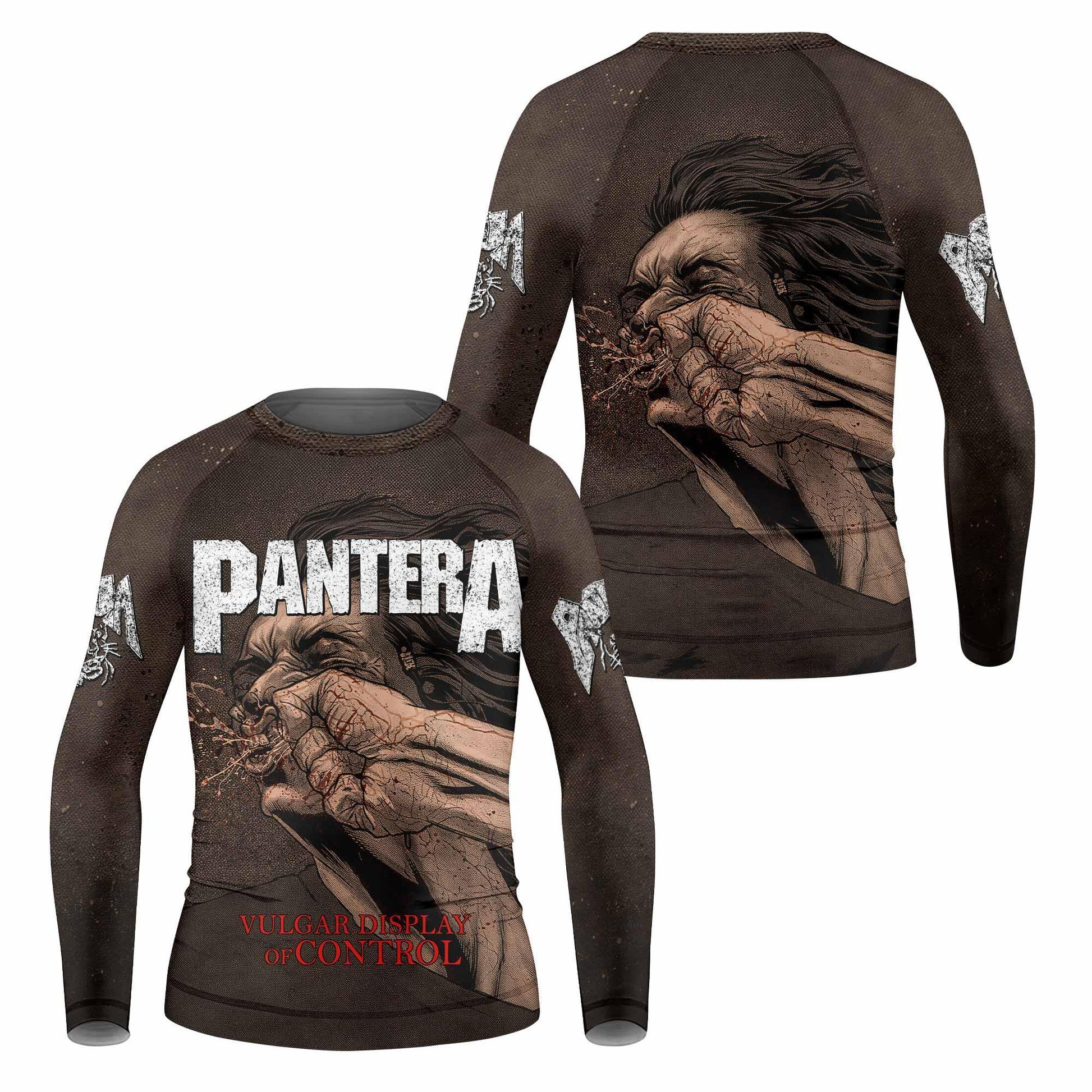 Pantera Vulgar Display Of Control Kids Rash Guard Long Sleeve - front and back view