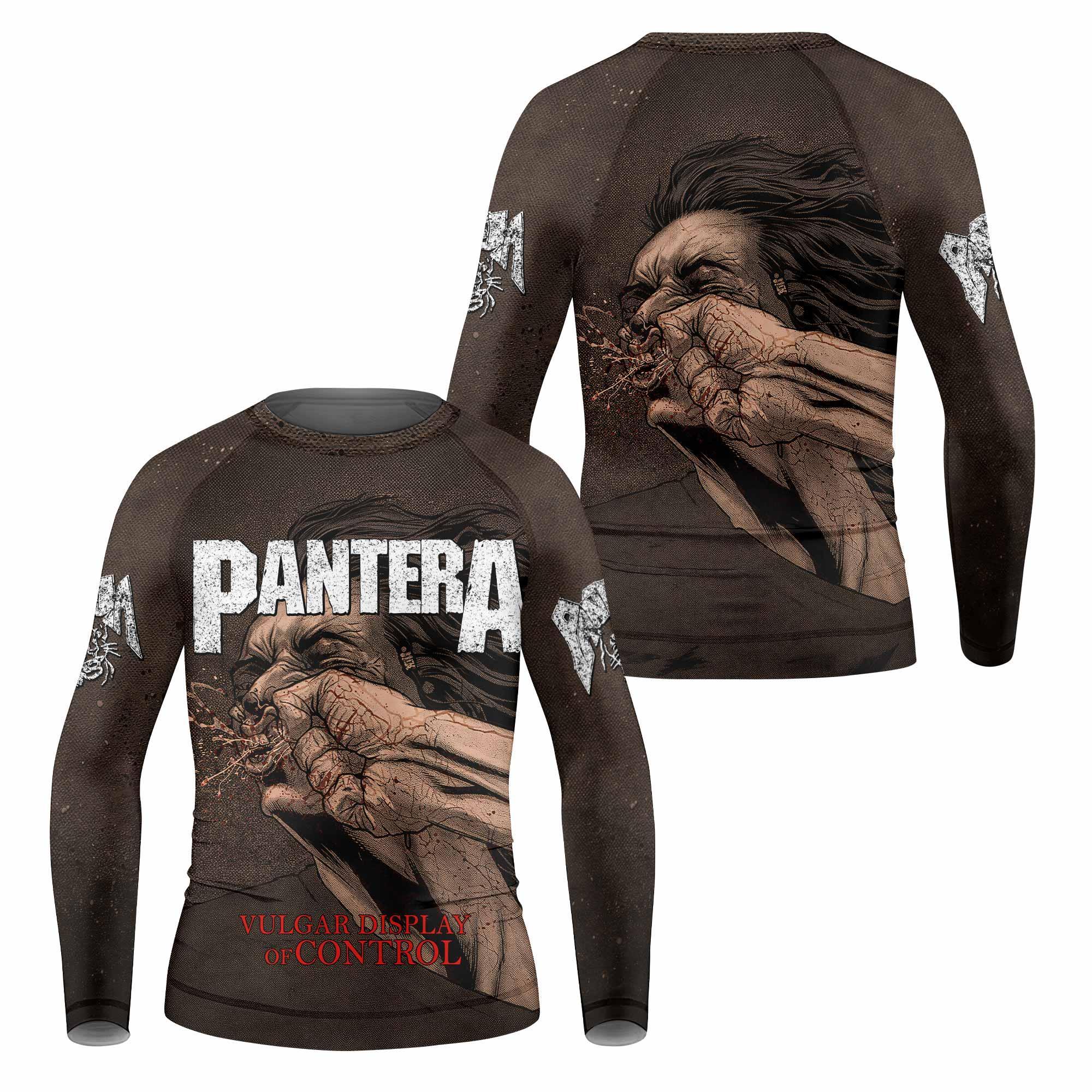 Pantera Vulgar Display Of Control Kids Rash Guard Long Sleeve - front and back view