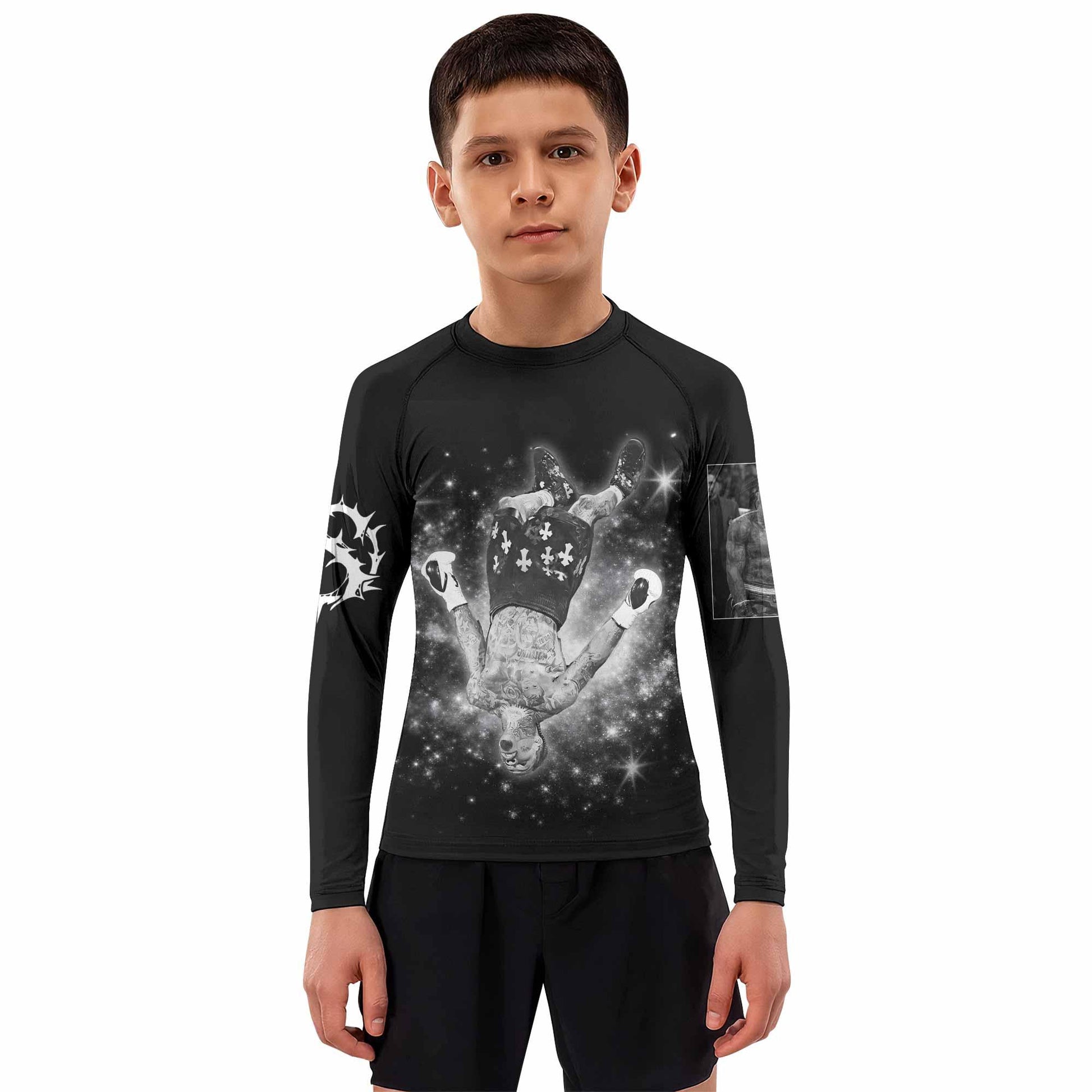 Gervonta Tank Davis Flip Kids Rash Guard Long Sleeve - boy's lifestyle view