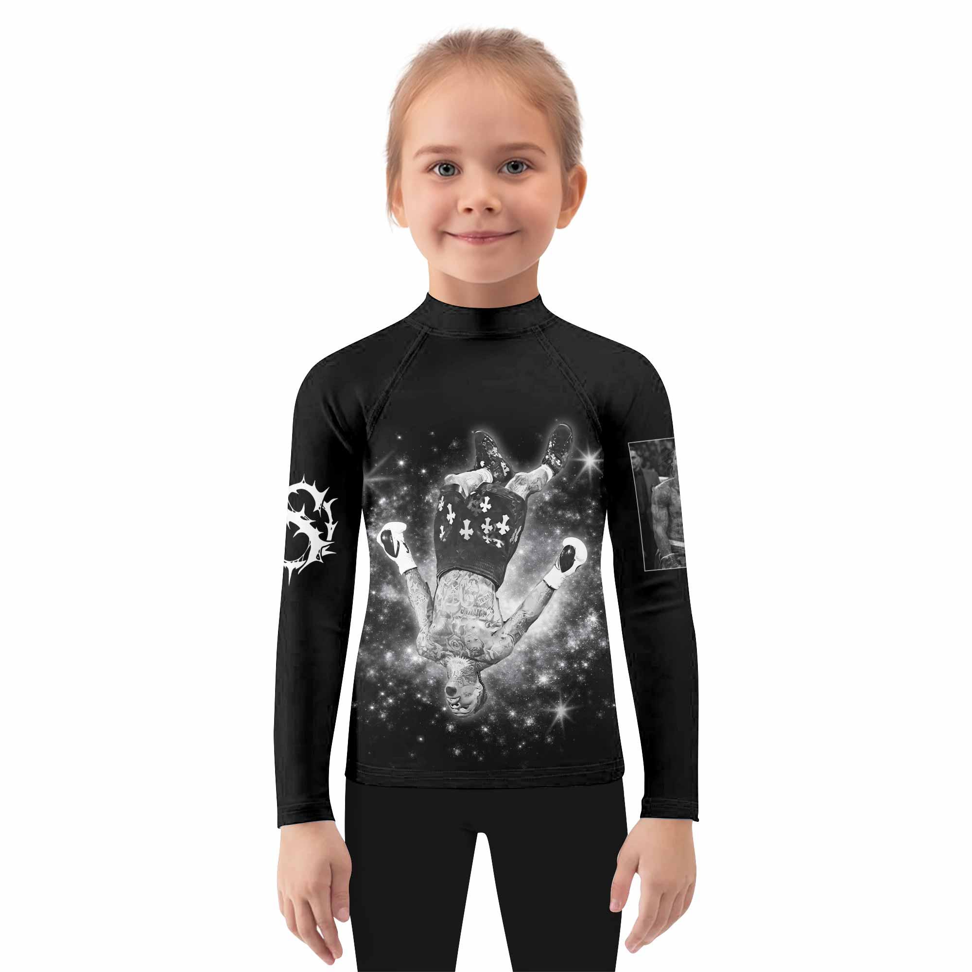 Gervonta Tank Davis Flip Kids Rash Guard Long Sleeve - girl's lifestyle view