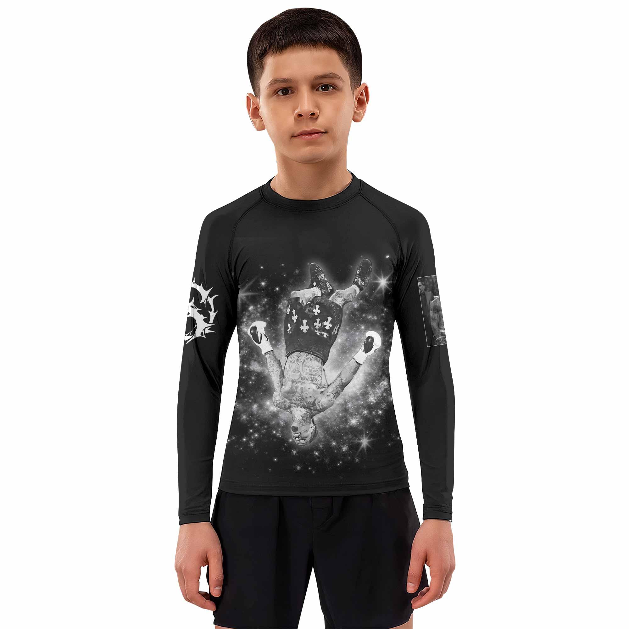 Gervonta Tank Davis Flip Kids Rash Guard Long Sleeve - boy's lifestyle view