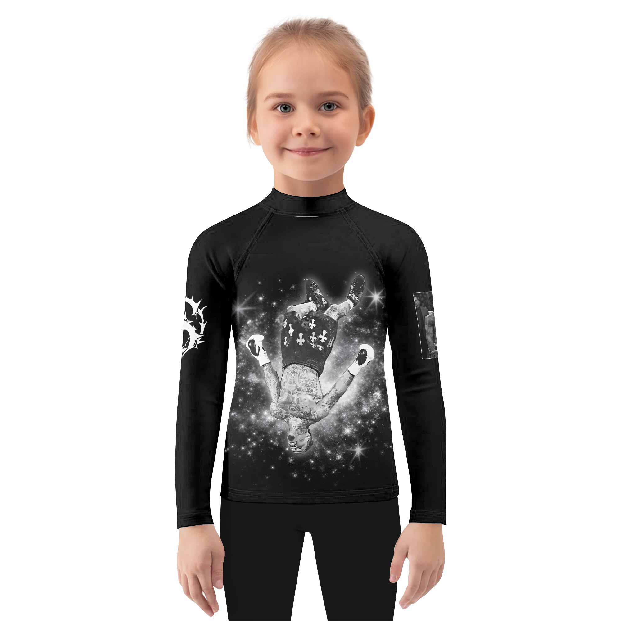 Gervonta Tank Davis Flip Kids Rash Guard Long Sleeve - girl's lifestyle view