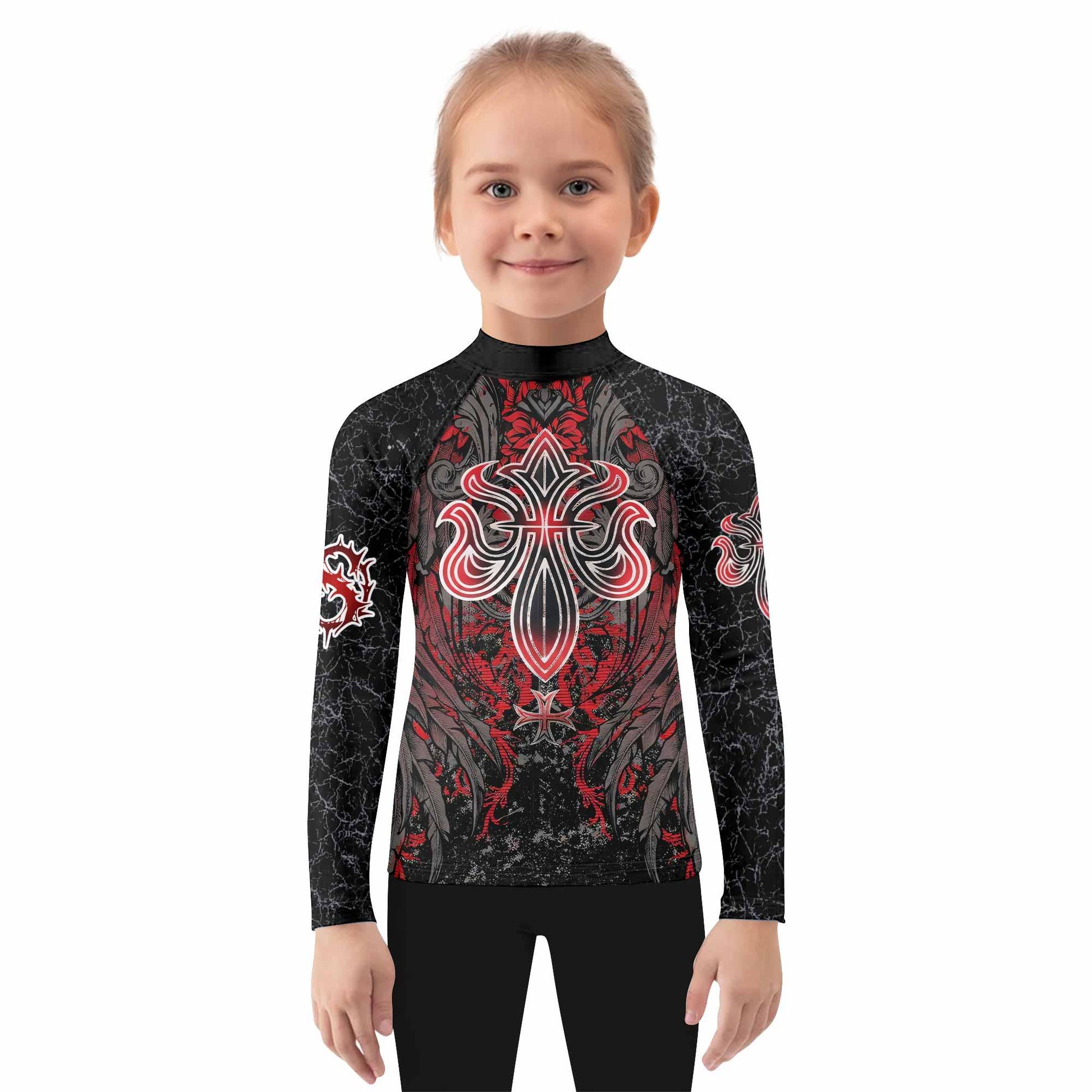 Crimson Faith Cross Kids Rash Guard Long Sleeve - girl's lifestyle view