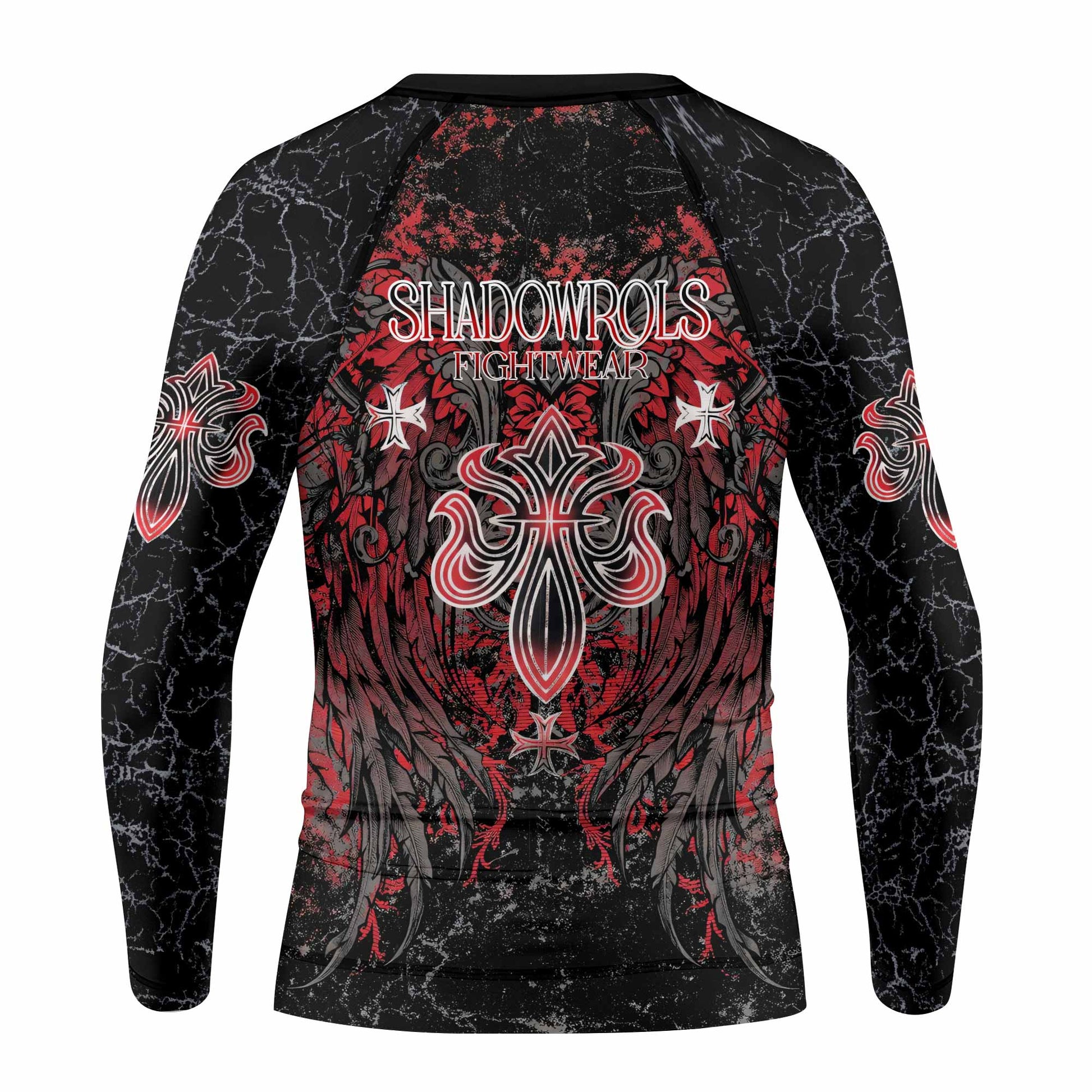 Crimson Faith Cross Kids Rash Guard Long Sleeve - back view mockup