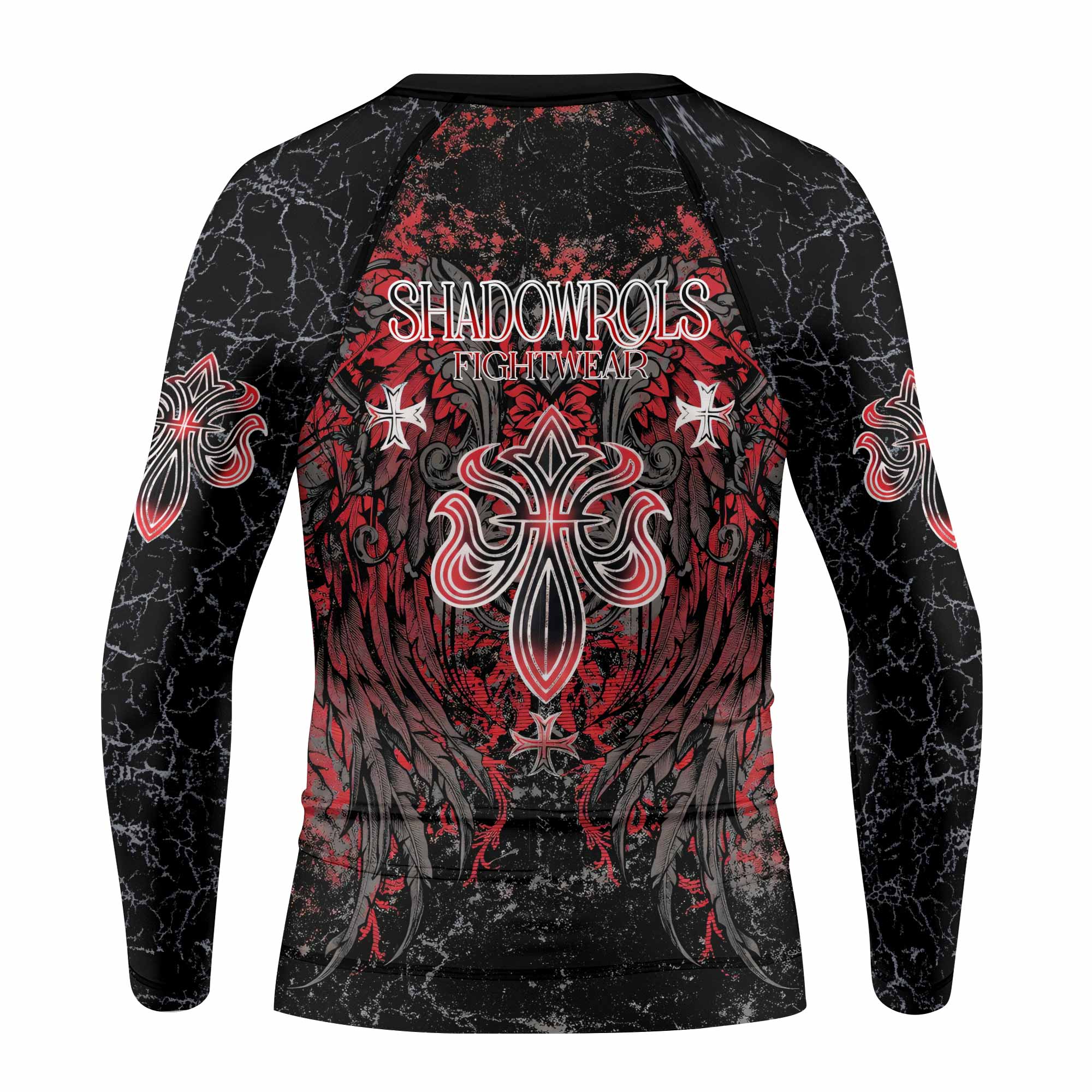 Crimson Faith Cross Kids Rash Guard Long Sleeve - back view mockup