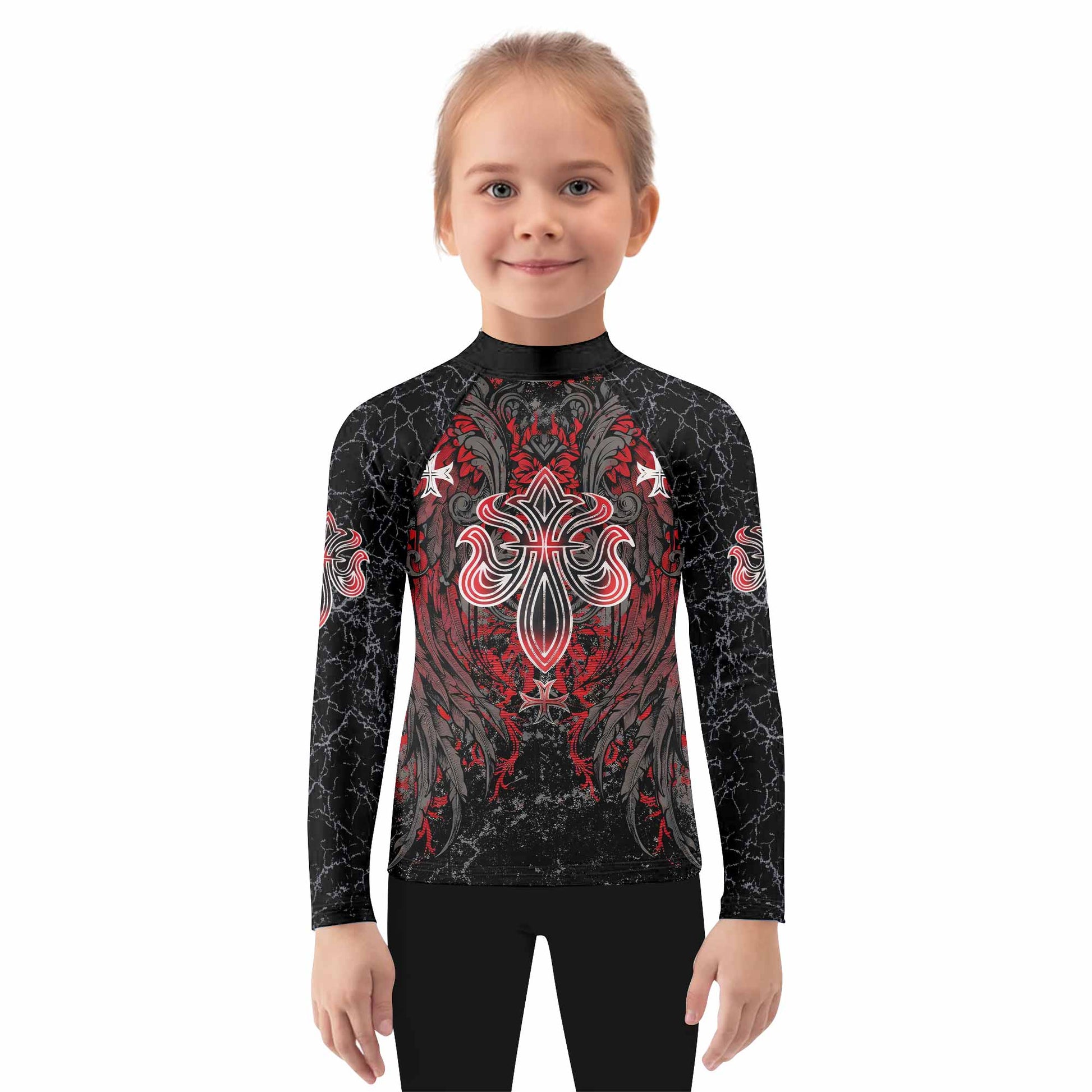 Crimson Faith Cross Kids Rash Guard Long Sleeve - girl's lifestyle view