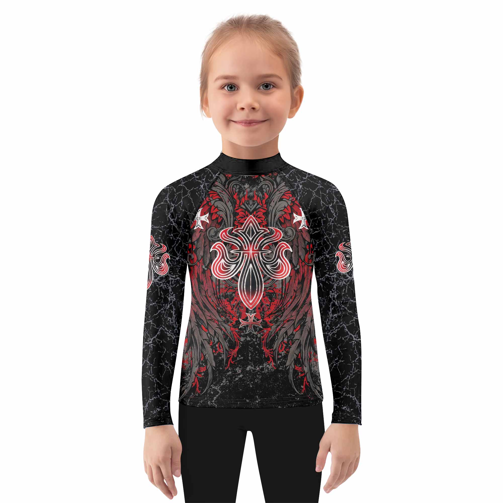 Crimson Faith Cross Kids Rash Guard Long Sleeve - girl's lifestyle view