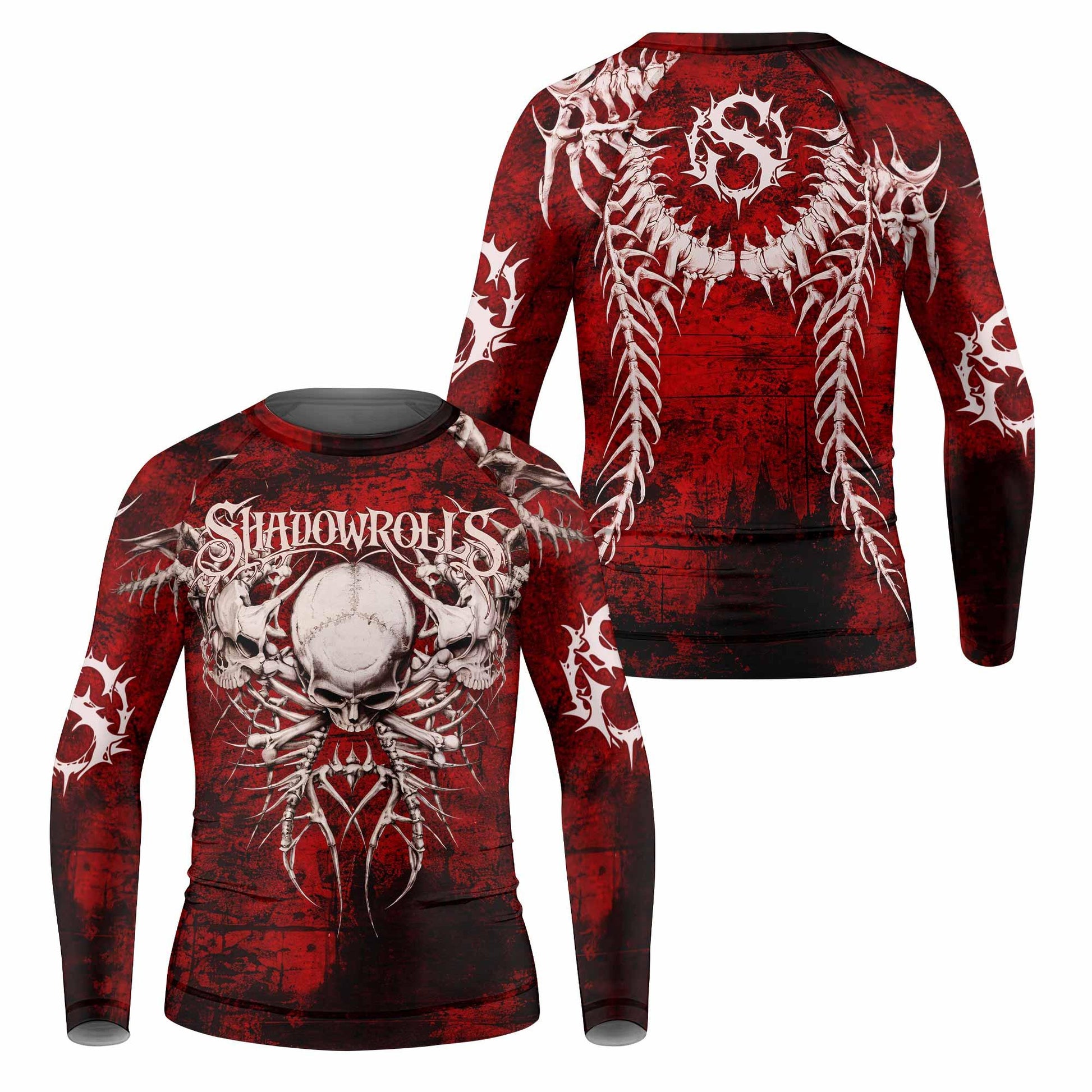 Blood Spine Skull Kids Rash Guard Long Sleeve - front and back view