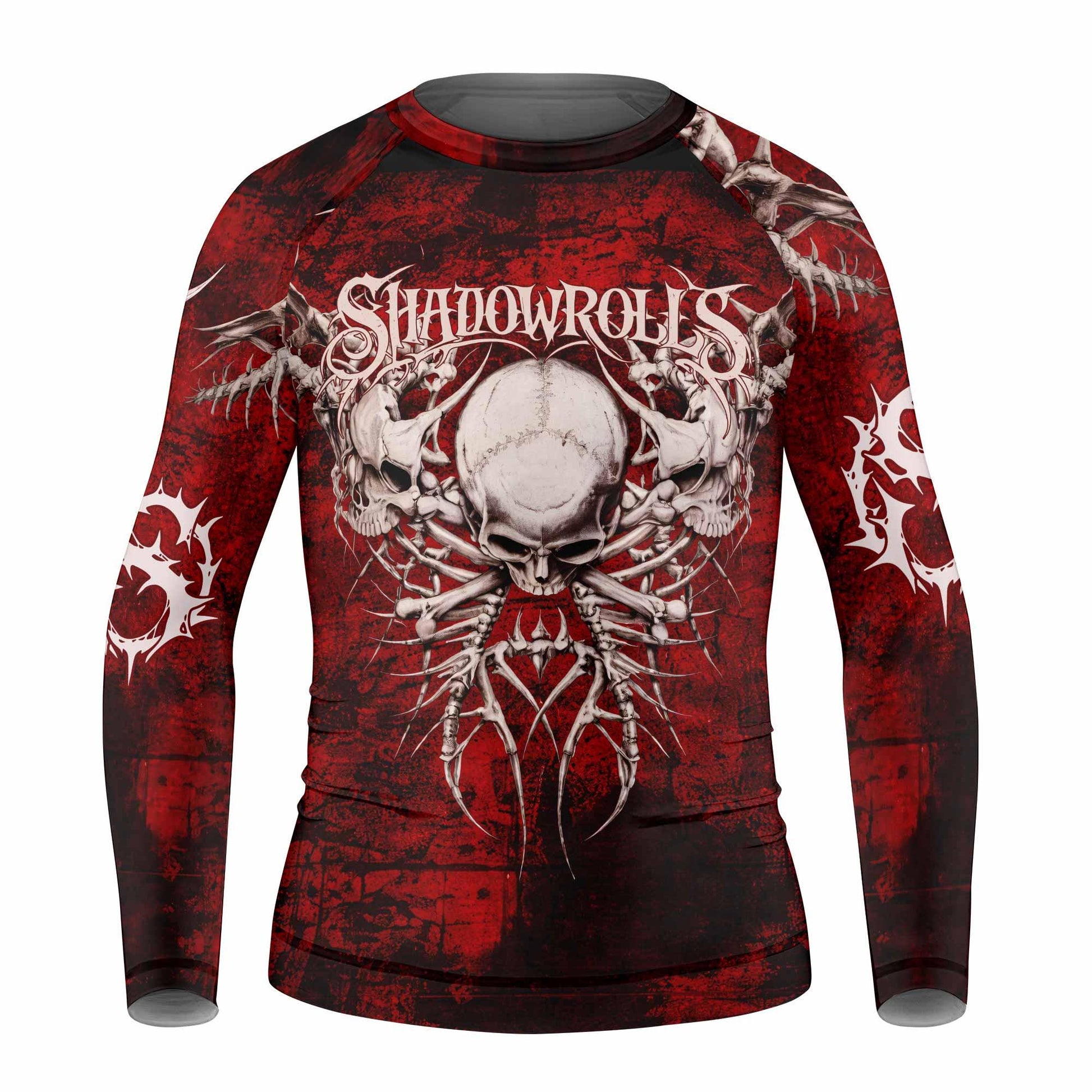 Blood Spine Skull Kids Rash Guard Long Sleeve - front view mockup