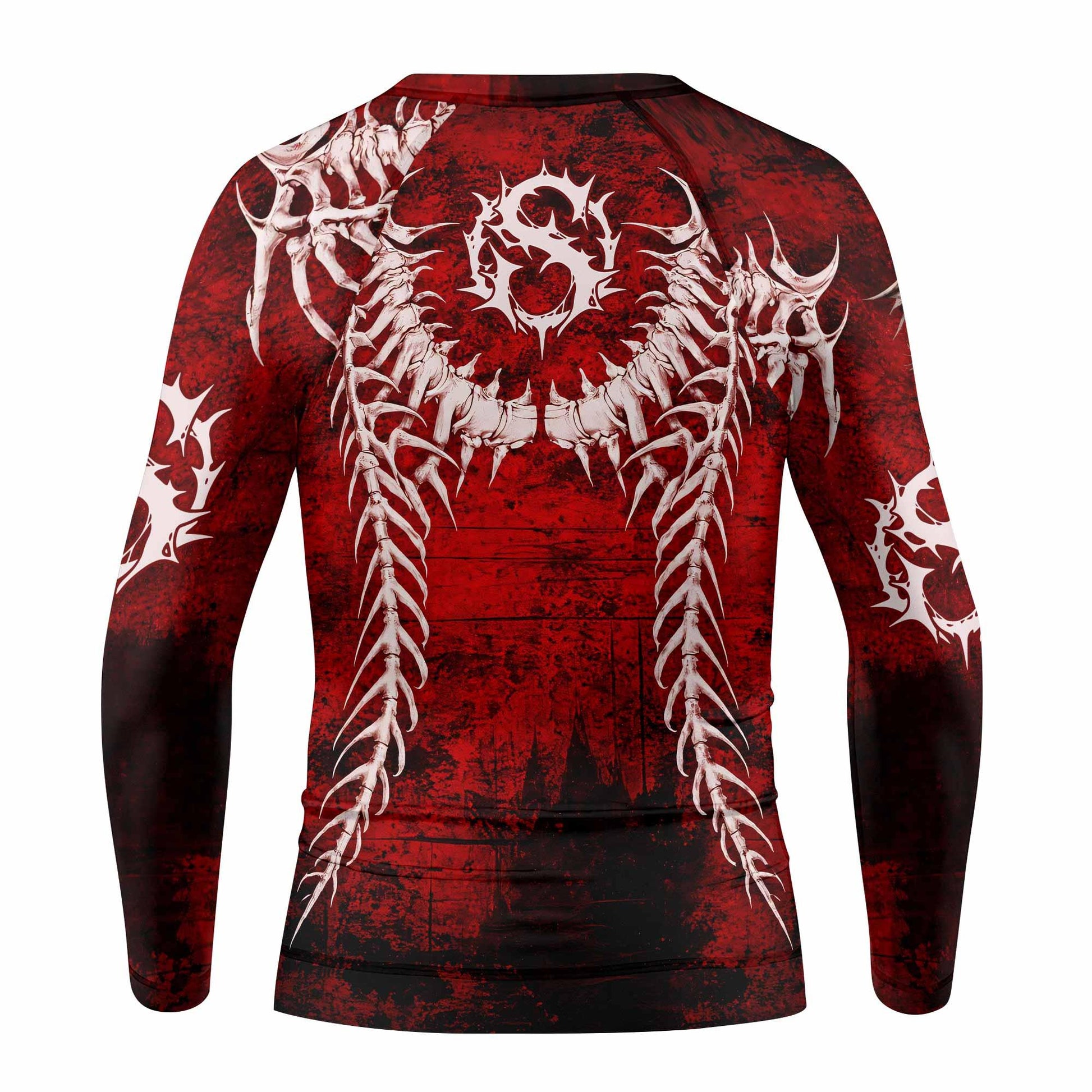 Blood Spine Skull Kids Rash Guard Long Sleeve - back view mockup