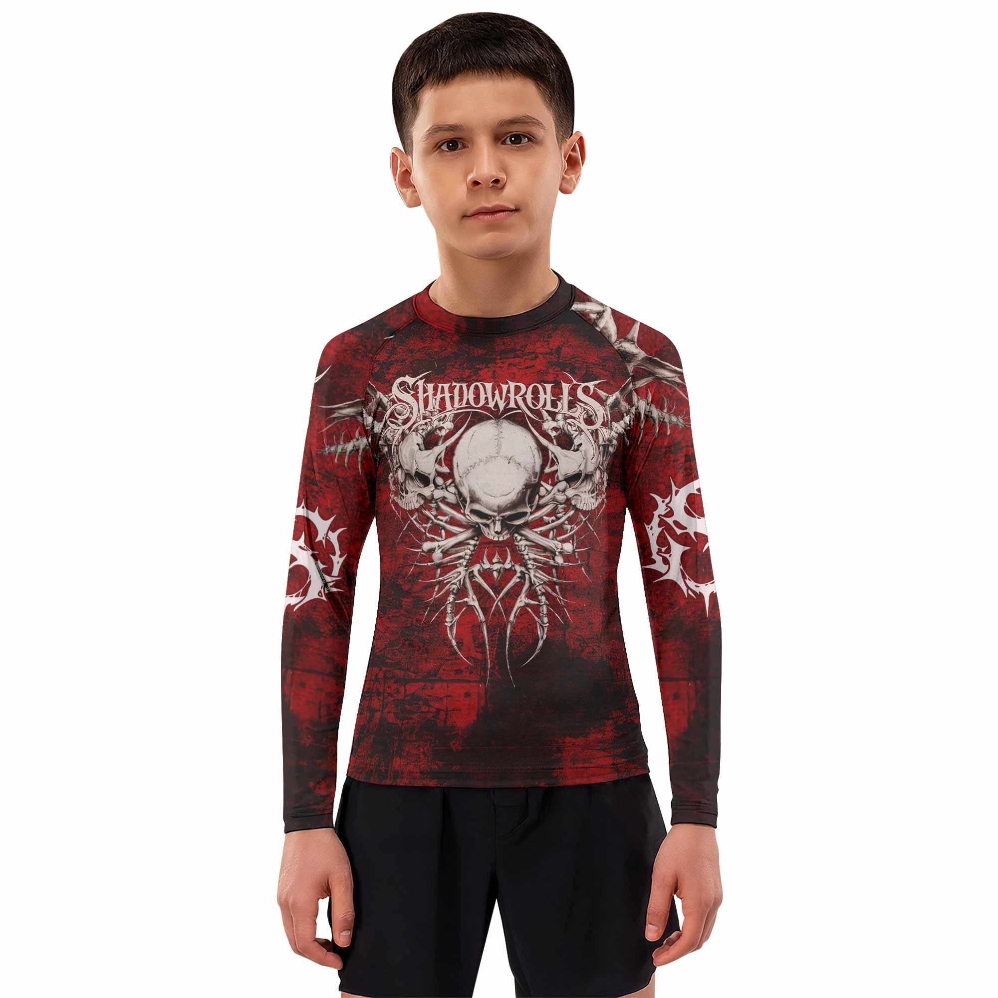 Blood Spine Skull Kids Rash Guard Long Sleeve - boy's lifestyle view