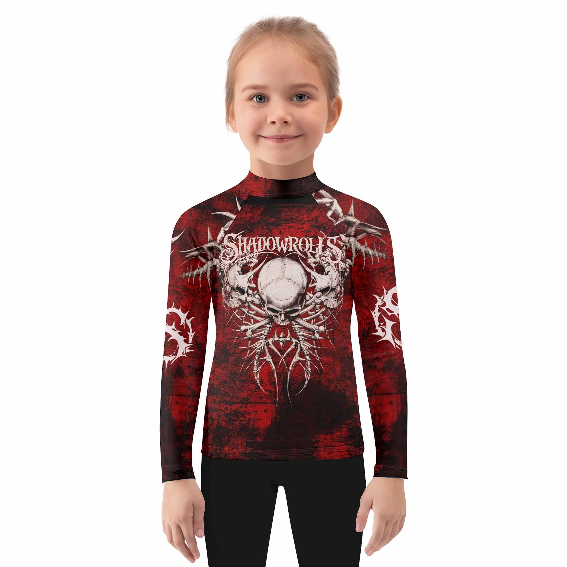 Blood Spine Skull Kids Rash Guard Long Sleeve - girl's lifestyle view