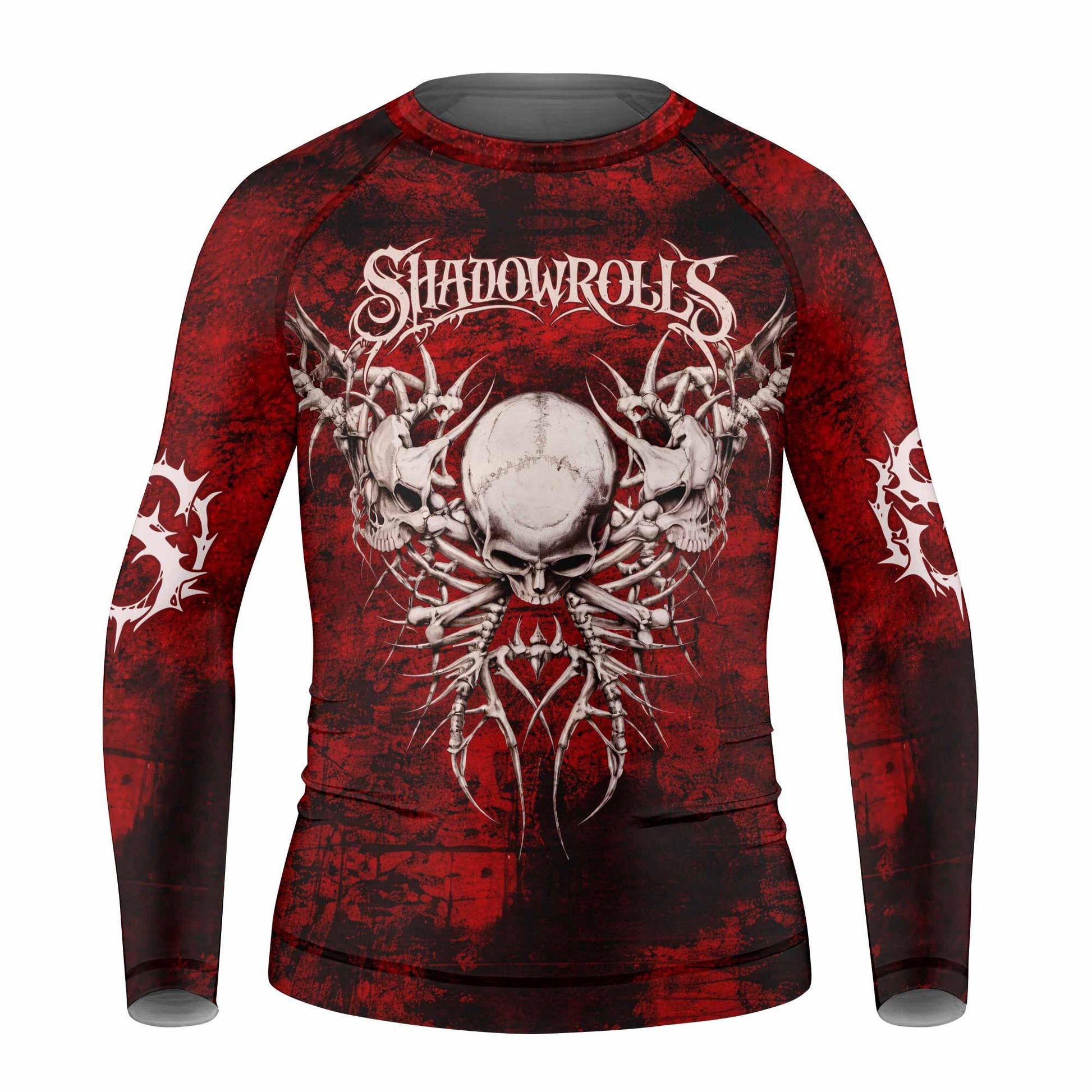 Blood Spine Skull Kids Rash Guard Long Sleeve - front view mockup