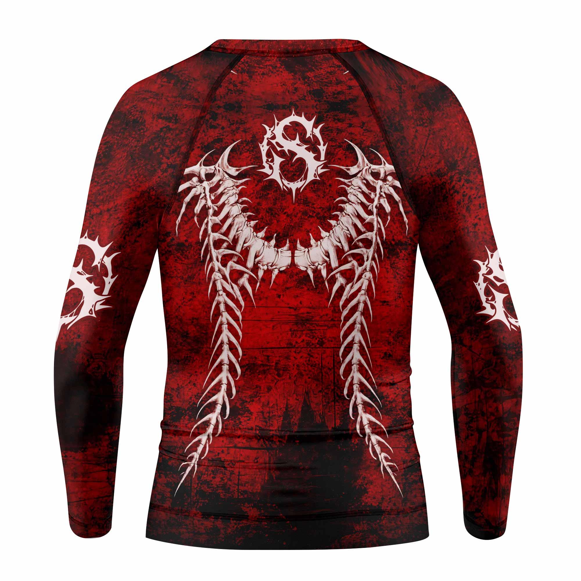 Blood Spine Skull Kids Rash Guard Long Sleeve - back view mockup