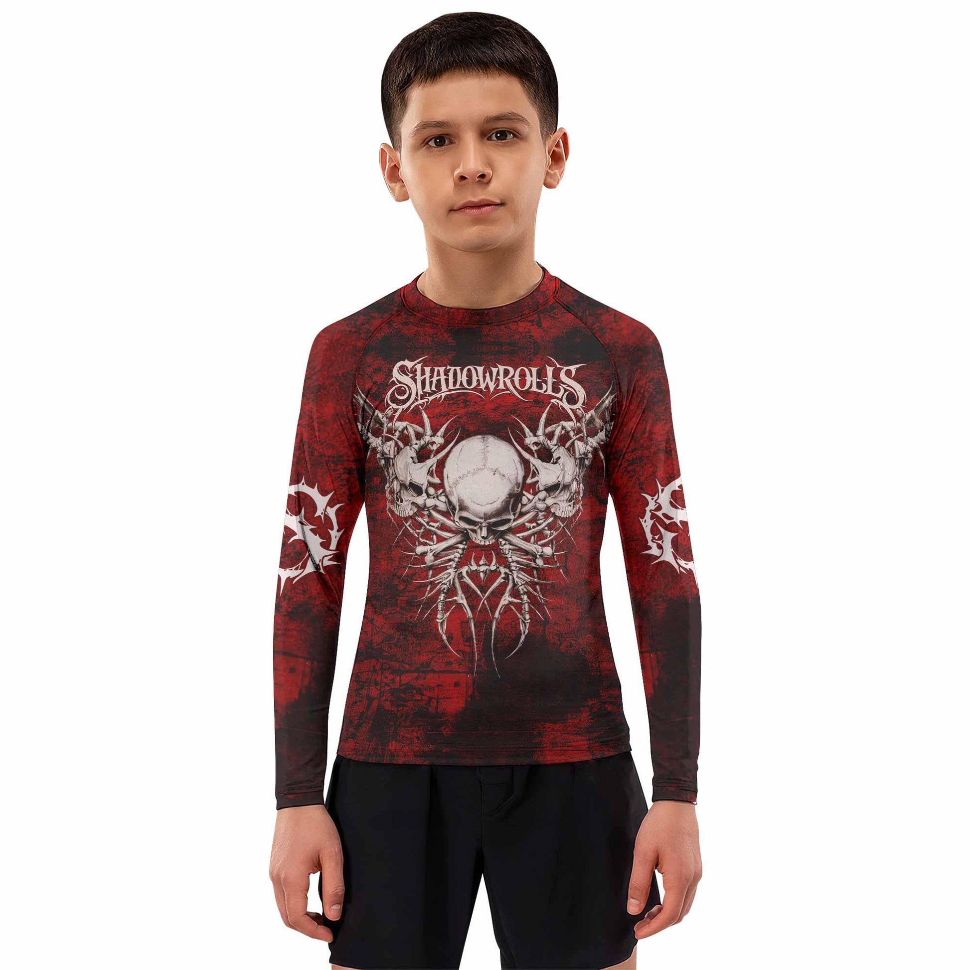 Blood Spine Skull Kids Rash Guard Long Sleeve - boy's lifestyle view
