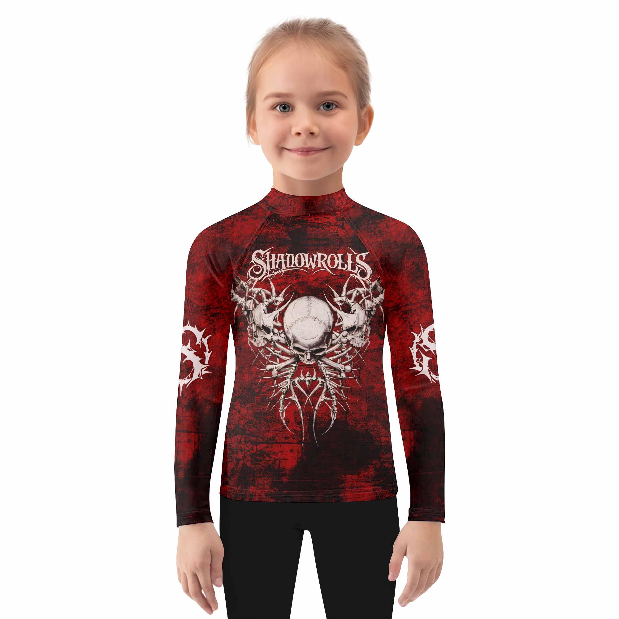 Blood Spine Skull Kids Rash Guard Long Sleeve - girl's lifestyle view