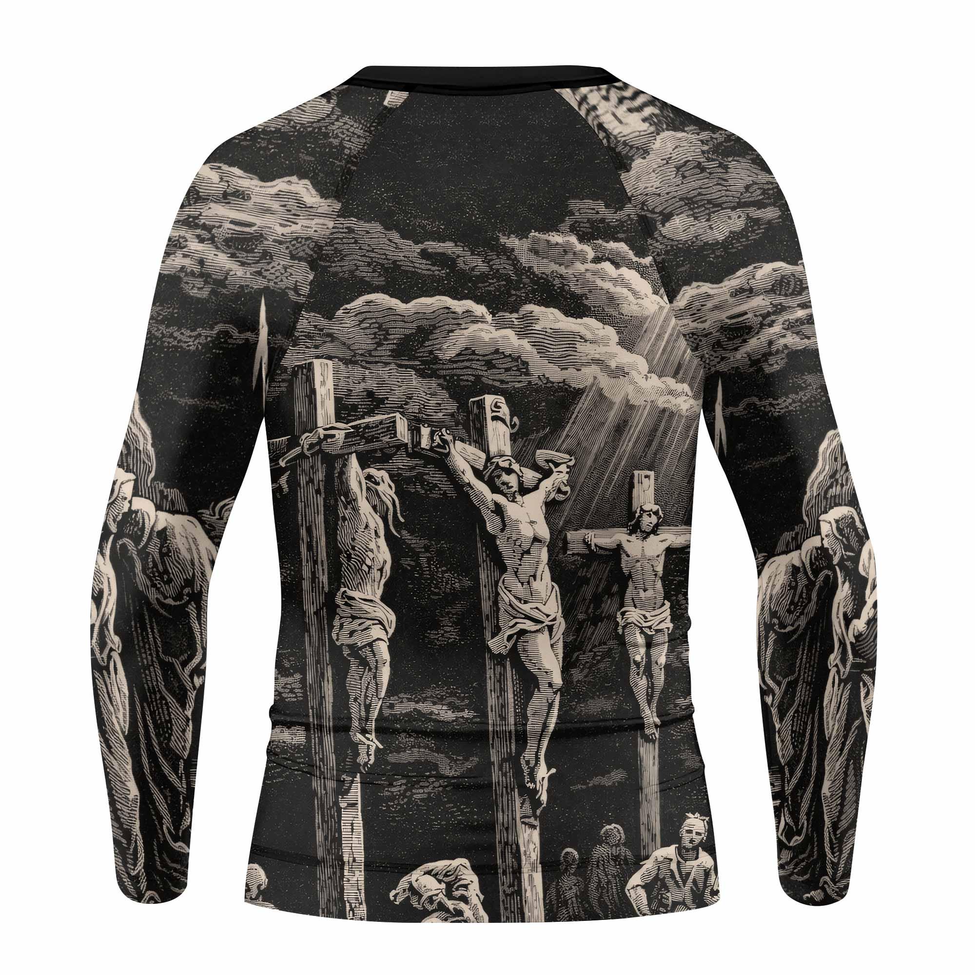 By His Stripes We Are Healed Kids Rash Guard Long Sleeve - back view mockup