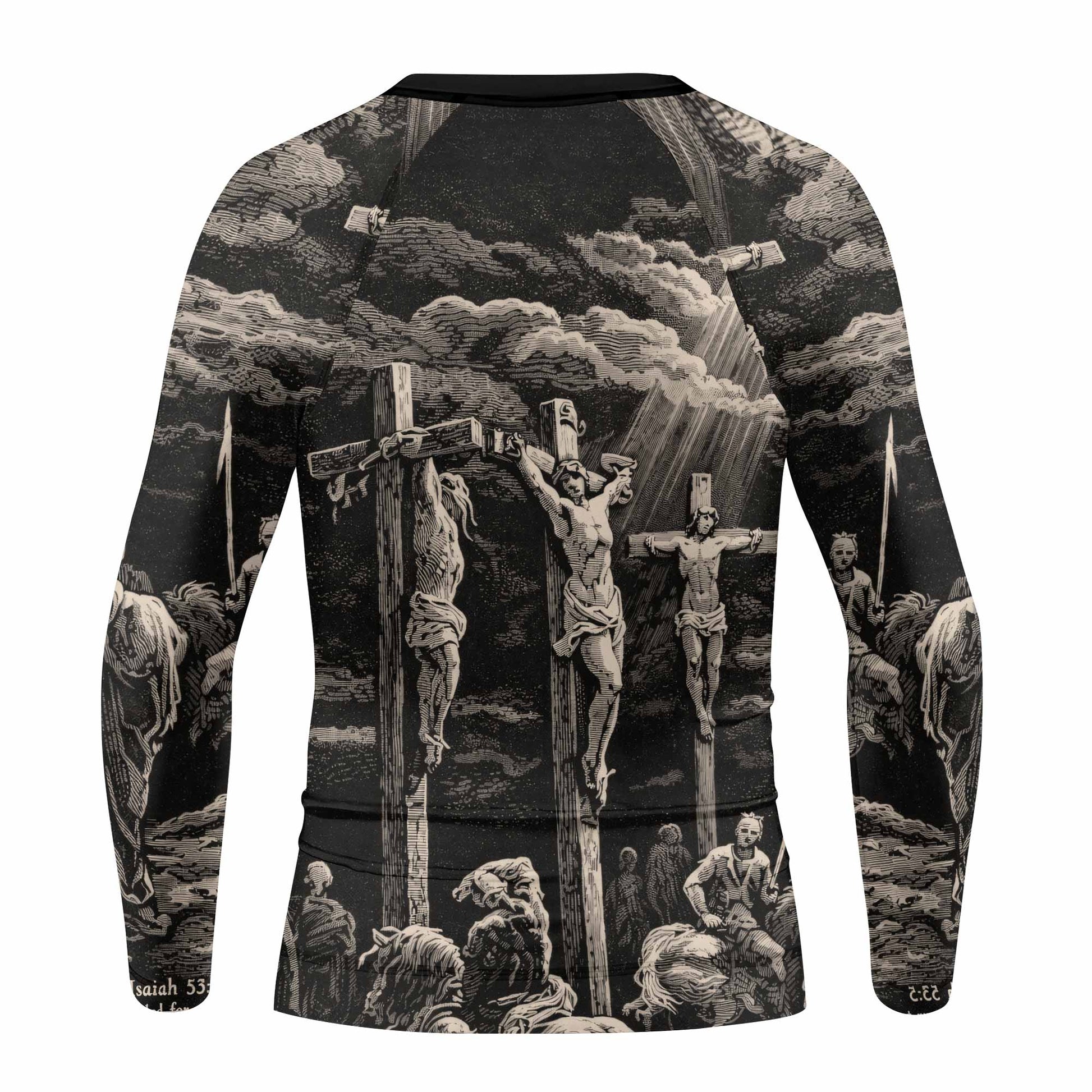 By His Stripes We Are Healed Kids Rash Guard Long Sleeve - back view mockup