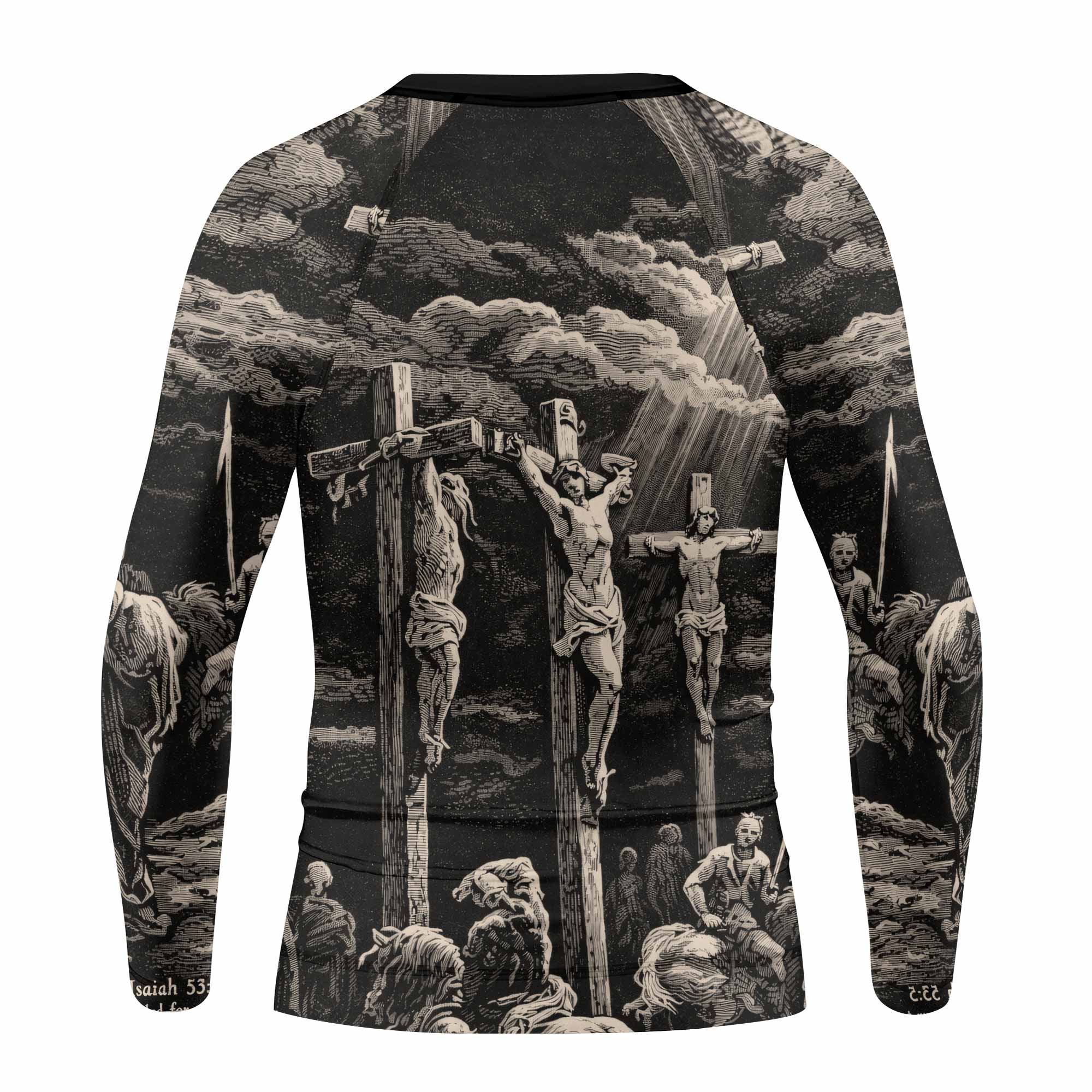 By His Stripes We Are Healed Kids Rash Guard Long Sleeve - back view mockup