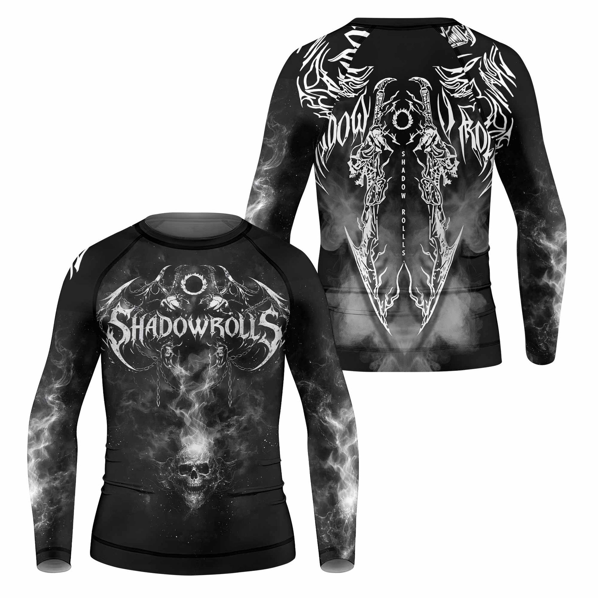 Wraith of the Abyss Kids Rash Guard Long Sleeve - front and back view