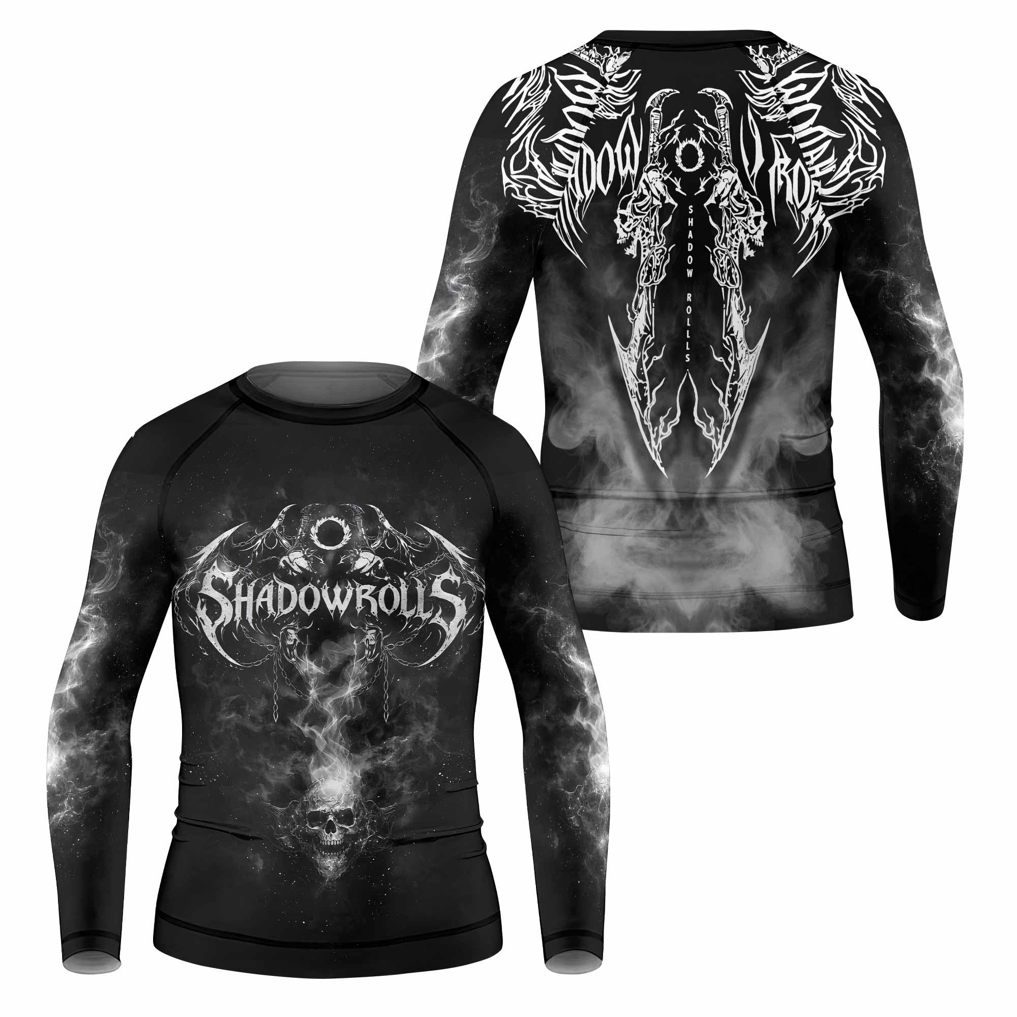 Wraith of the Abyss Kids Rash Guard Long Sleeve - front and back view