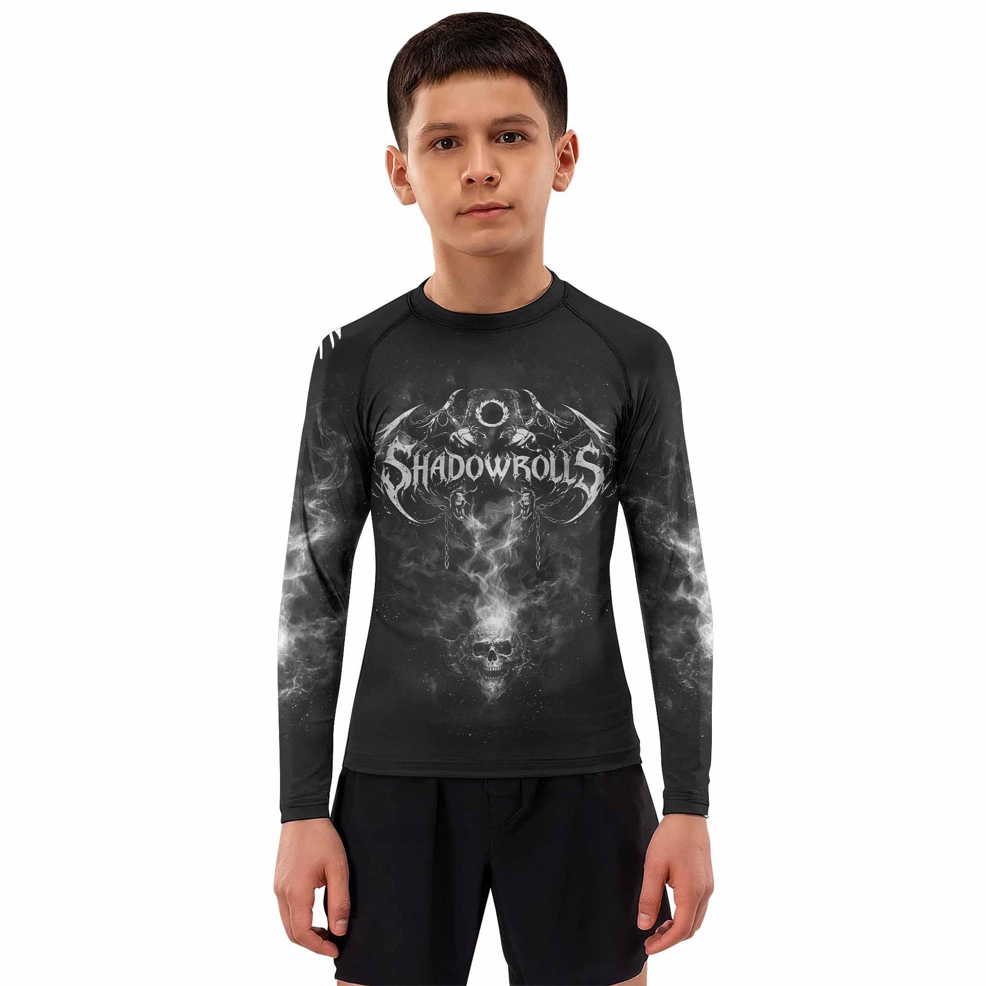 Wraith of the Abyss Kids Rash Guard Long Sleeve - boy's lifestyle view