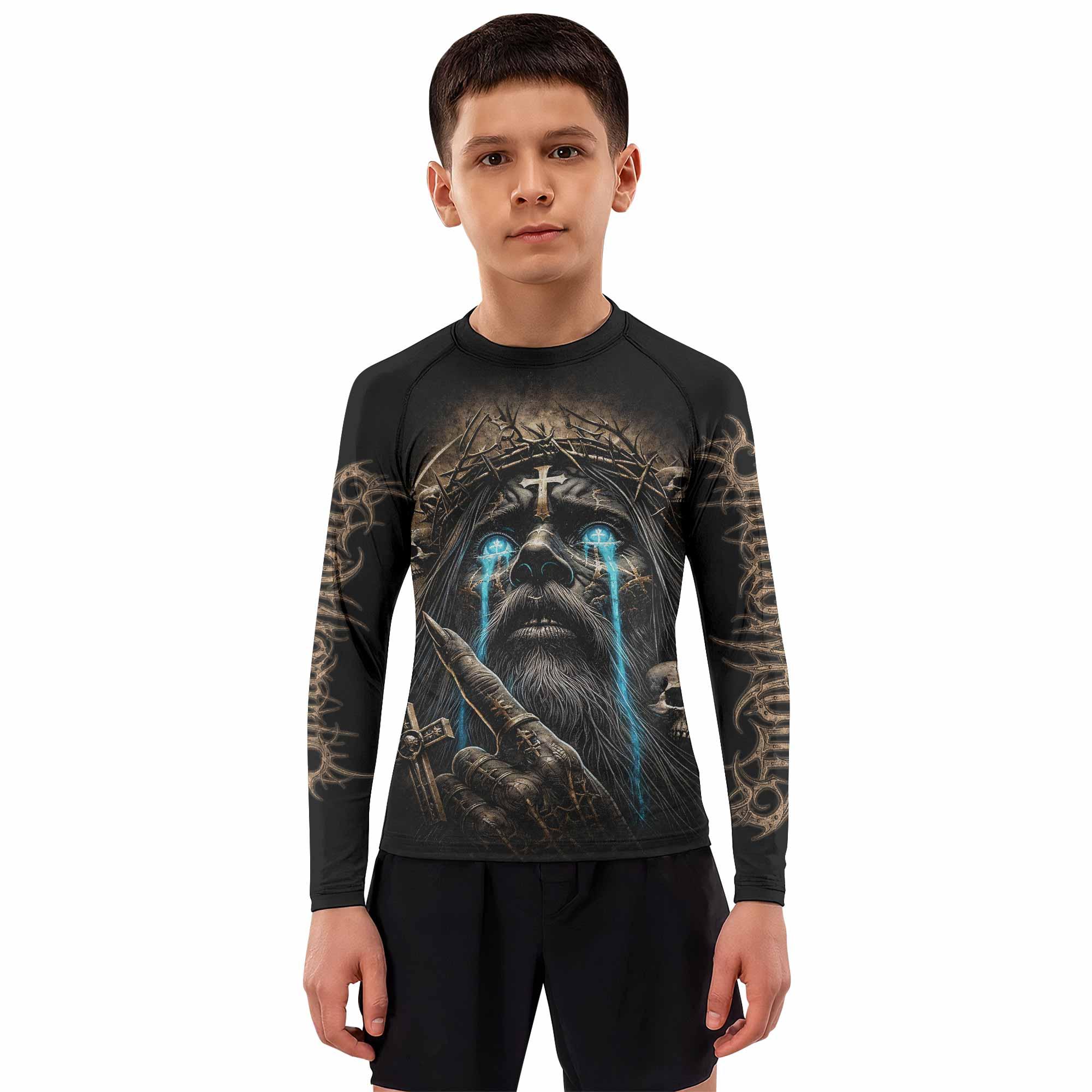 Tears Of Christ Kids Rash Guard Long Sleeve - boy's lifestyle view