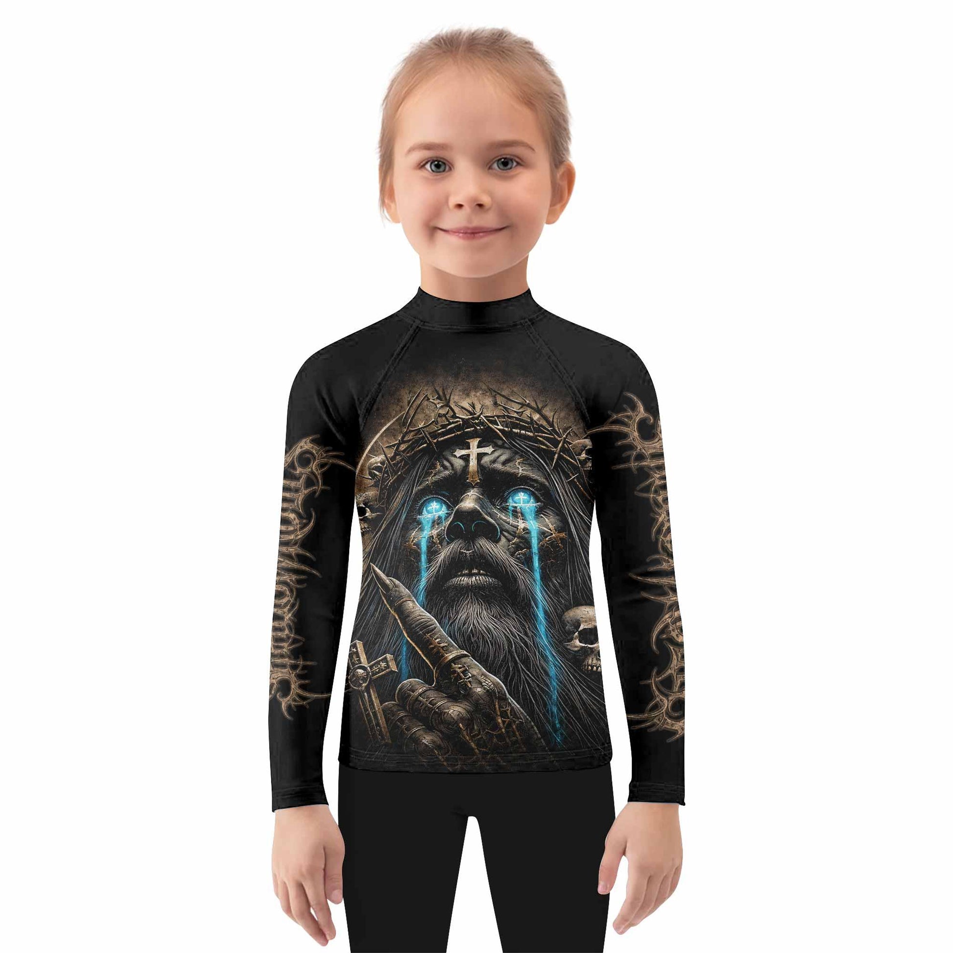 Tears Of Christ Kids Rash Guard Long Sleeve - girl's lifestyle view