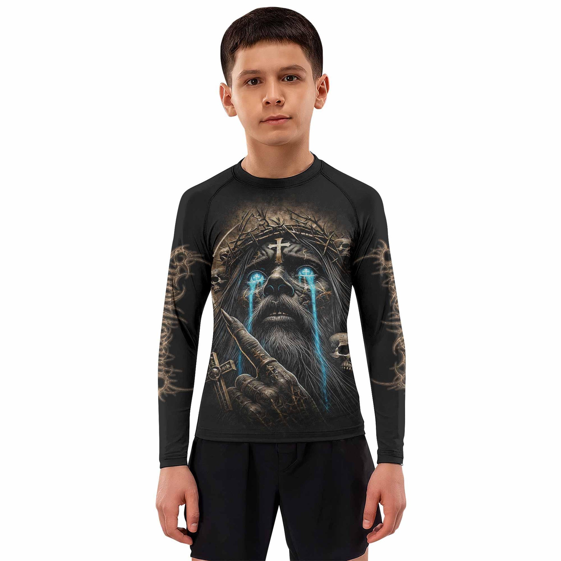 Tears Of Christ Kids Rash Guard Long Sleeve - boy's lifestyle view