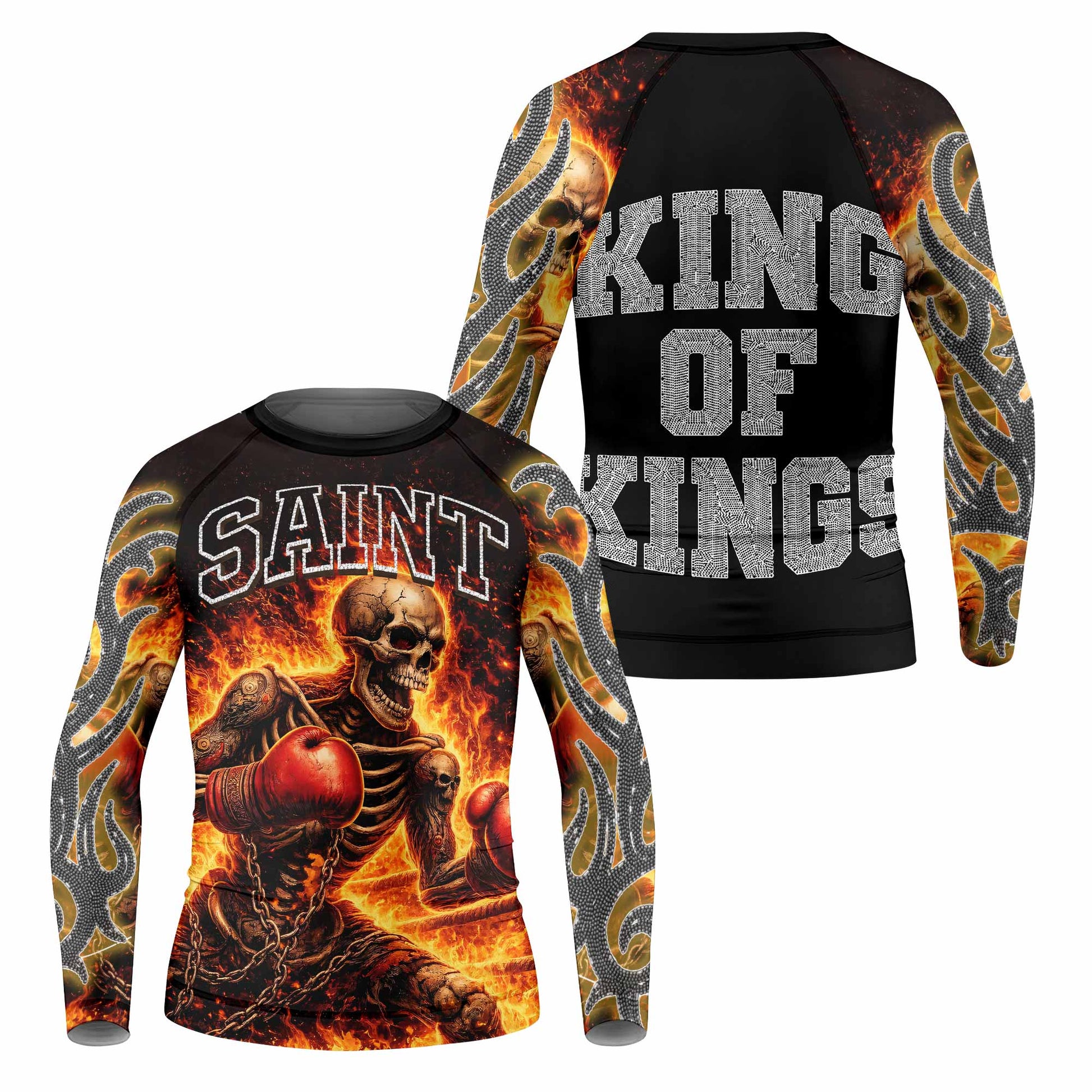 Saint King of Kings Kids Rash Guard Long Sleeve - front and back view