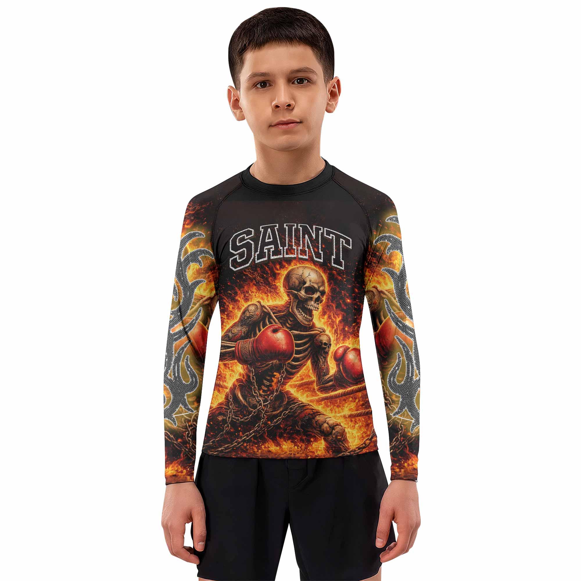 Saint King of Kings Kids Rash Guard Long Sleeve - boy's lifestyle view