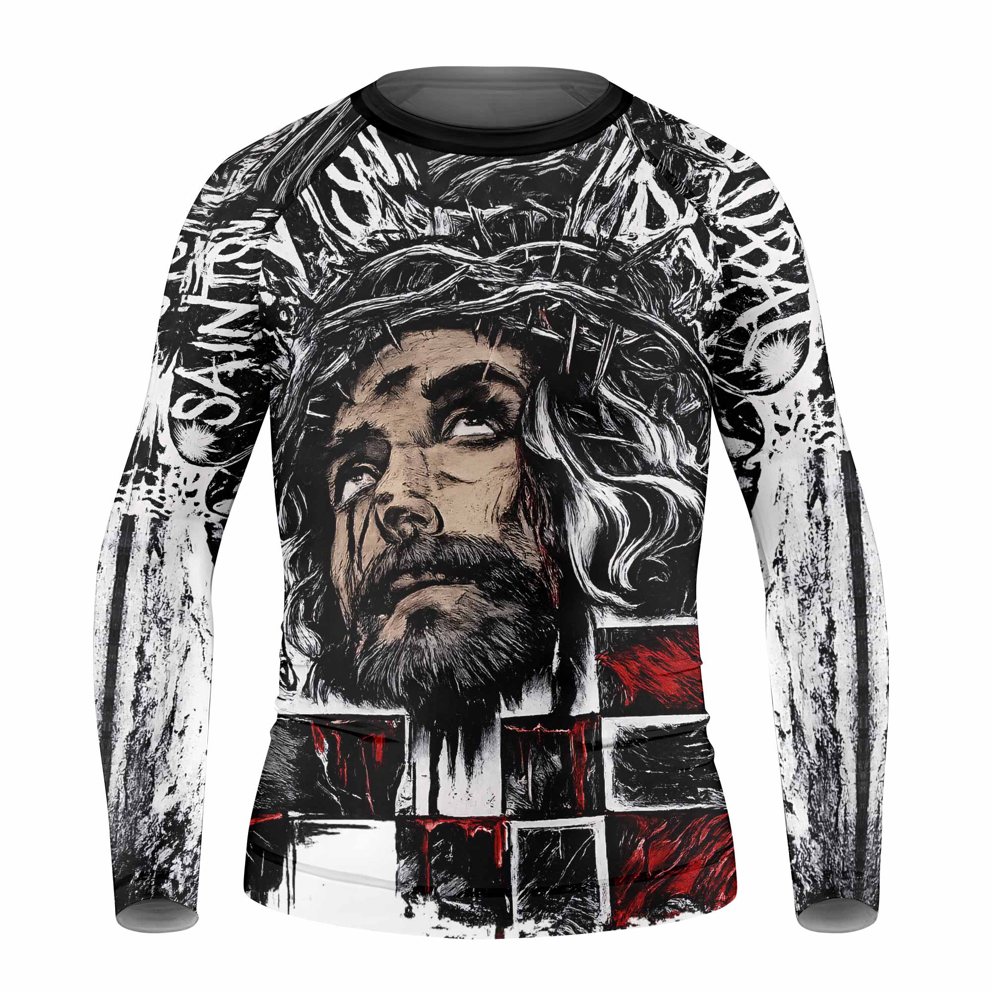 Man of Sorrows Kids Rash Guard Long Sleeve - front view mockup