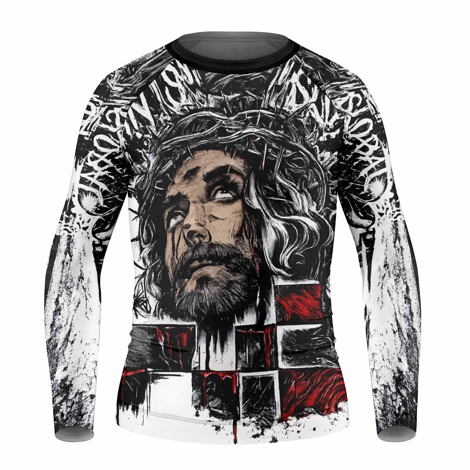 Man of Sorrows Kids Rash Guard Long Sleeve - front view mockup