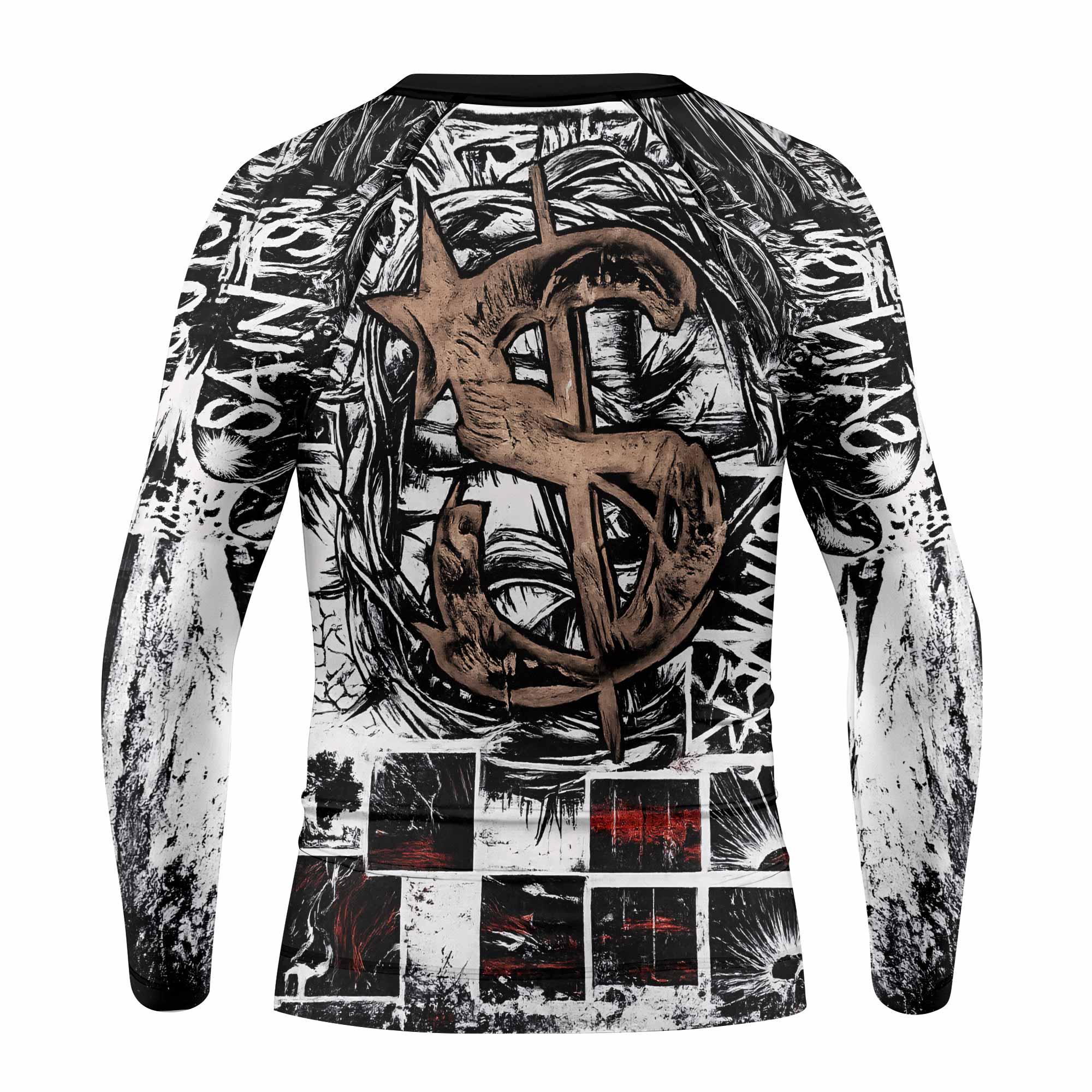 Man of Sorrows Kids Rash Guard Long Sleeve - back view mockup