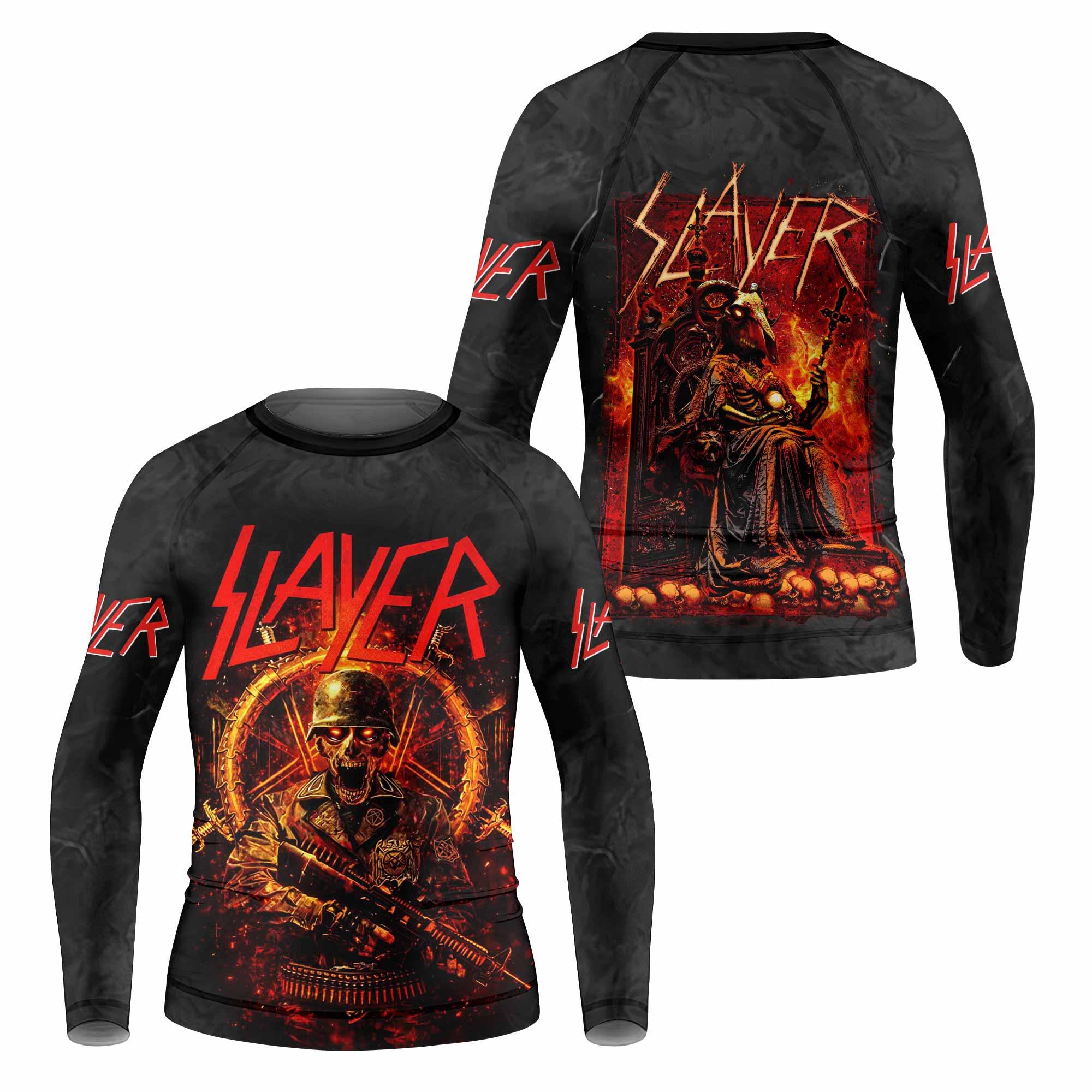 Slayer Goat Skull Kids Rash Guard Long Sleeve - front and back view