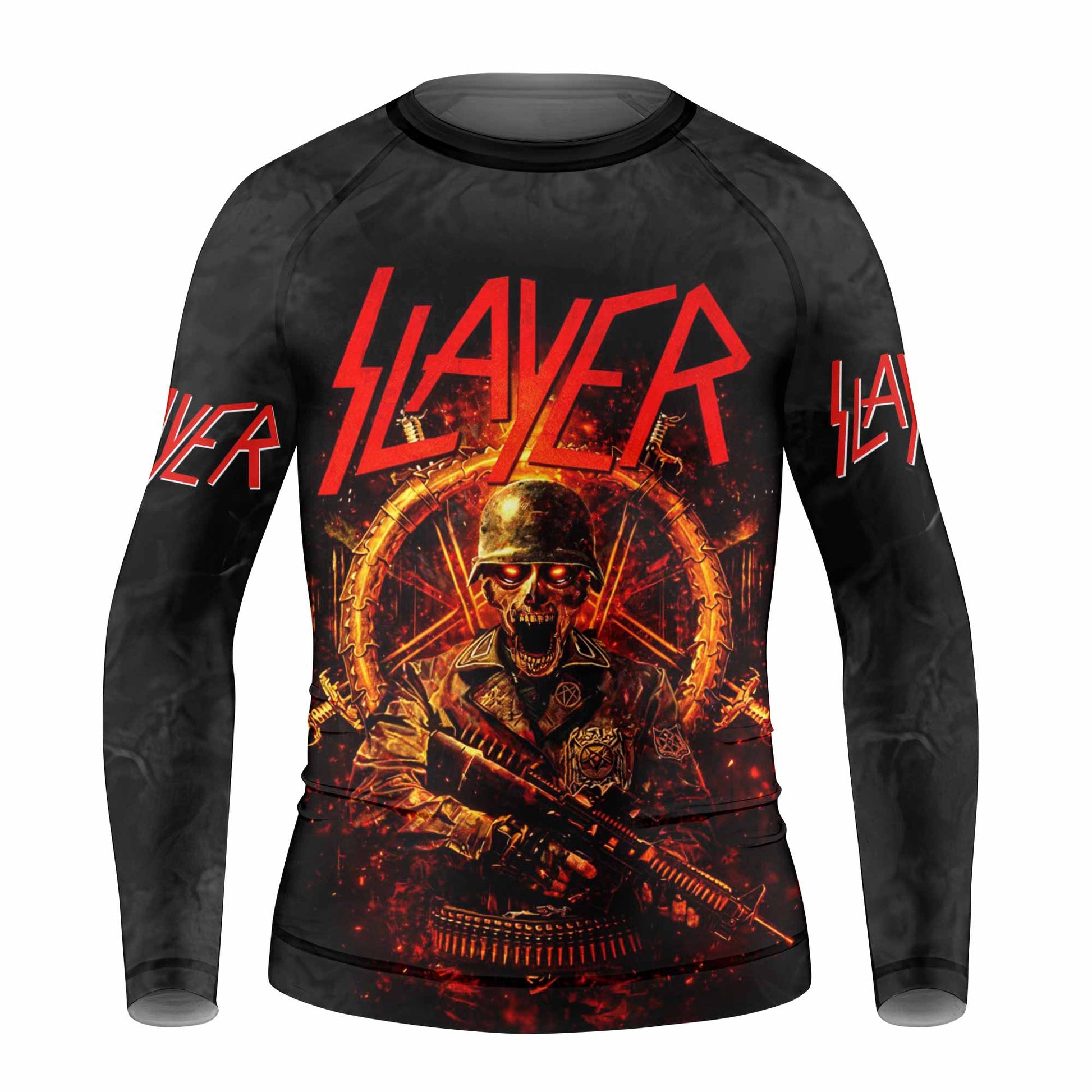 Slayer Goat Skull Kids Rash Guard Long Sleeve - front view mockup