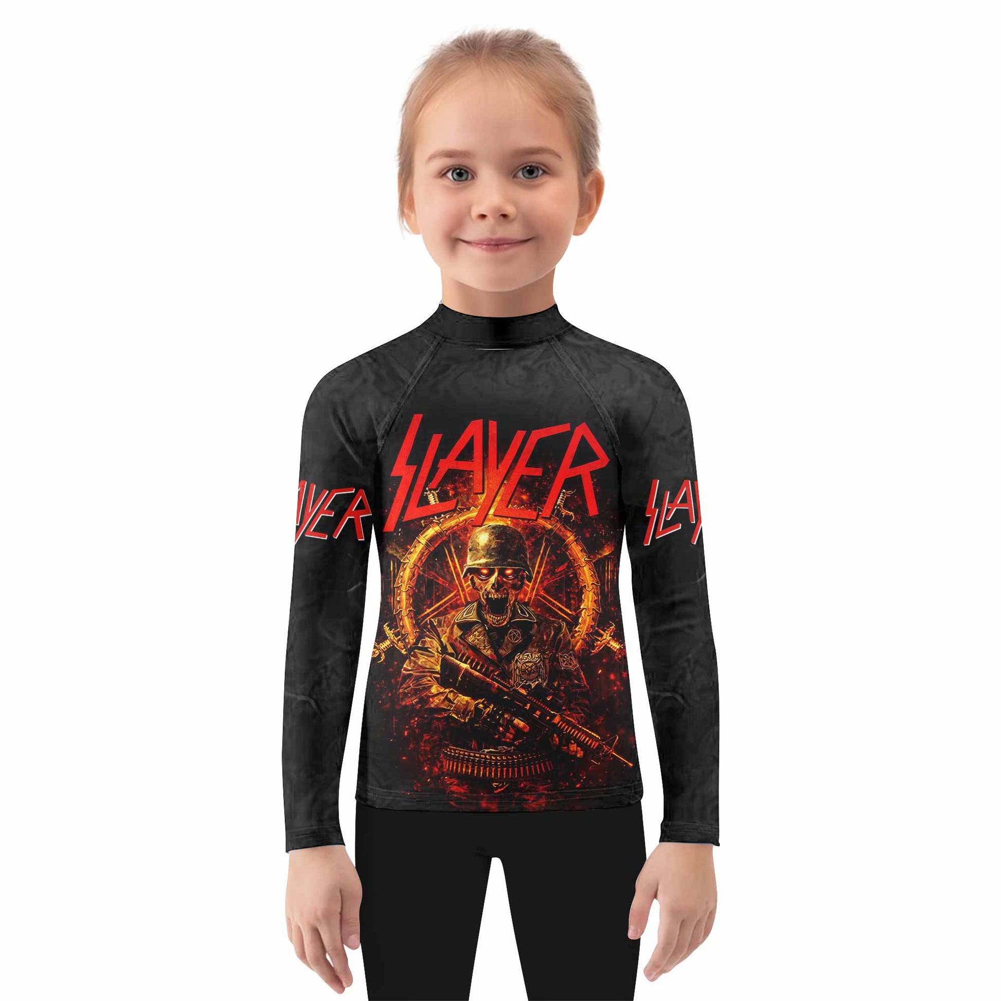 Slayer Goat Skull Kids Rash Guard Long Sleeve - girl's lifestyle view