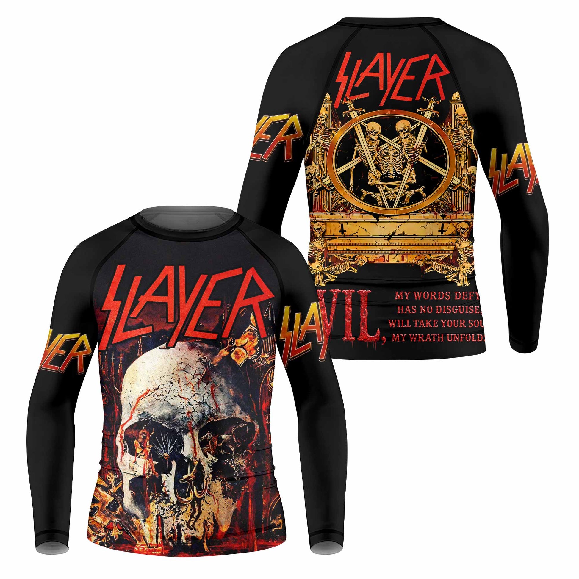 Slayer South Of Heaven Kids Rash Guard Long Sleeve - front and back view