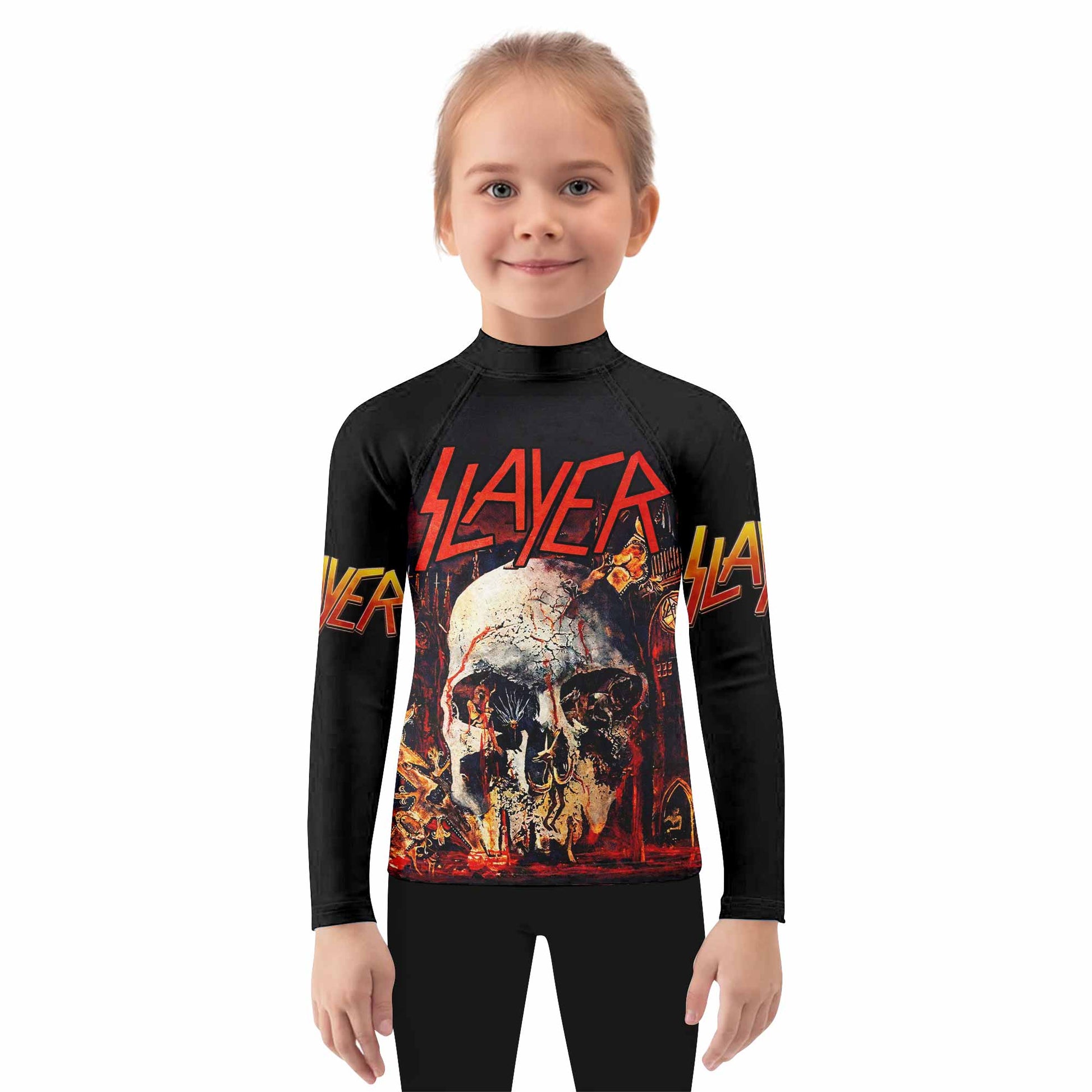 Slayer South Of Heaven Kids Rash Guard Long Sleeve - girl's lifestyle view